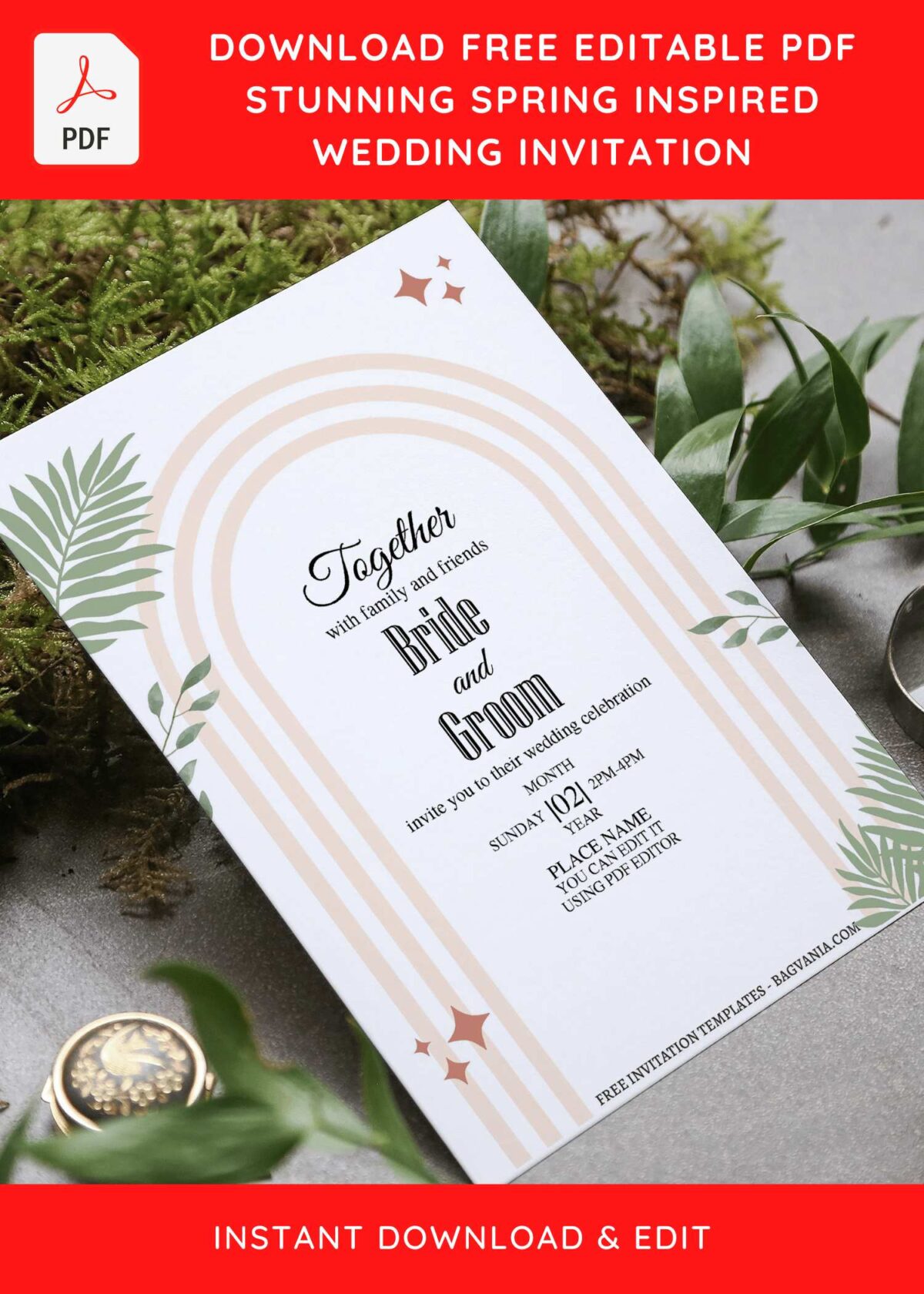 (Free Editable PDF) Boho Chic Wedding Invitation Templates with palm leaves