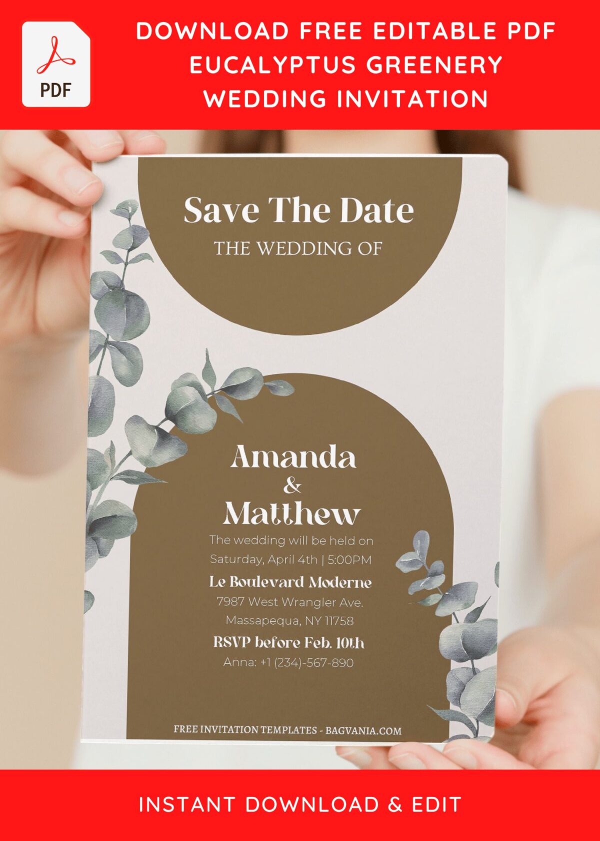 (Free Editable PDF) Modern Botanical Greenery Wedding Invitation Templates with elegant font styles