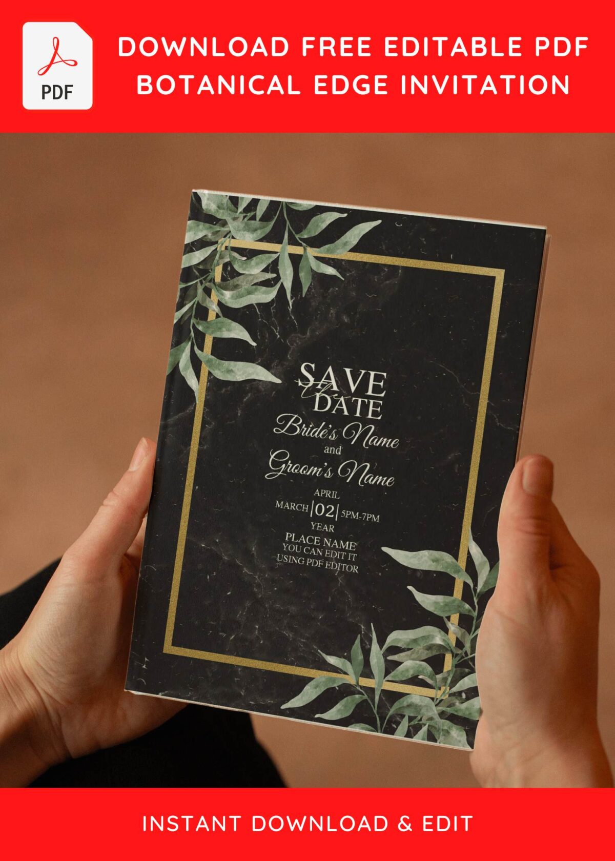 (Free Editable PDF) Whimsical Marble Greenery Wedding Invitation Templates  with watercolor eucalyptus