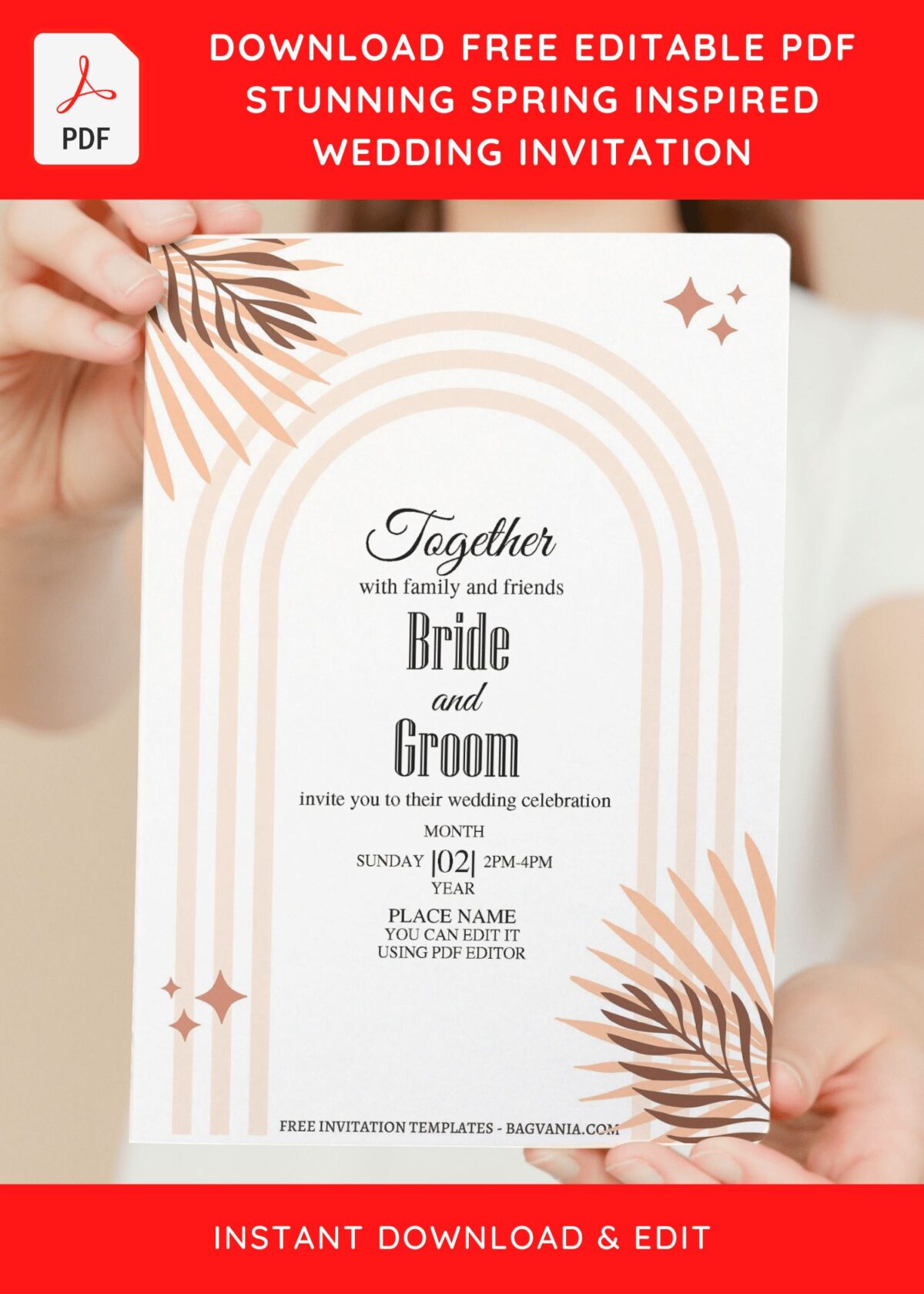 (Free Editable PDF) Boho Chic Wedding Invitation Templates with canvas background