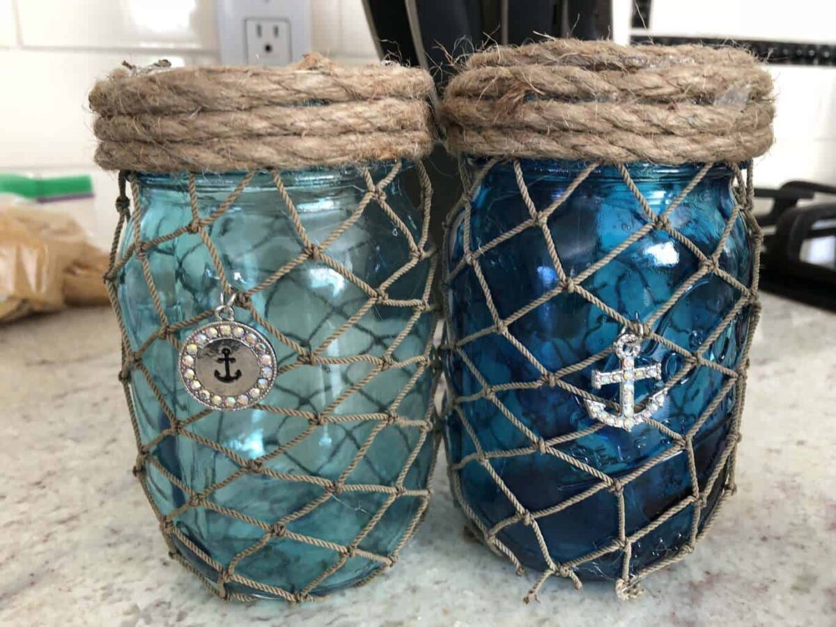 Ocean Themed Netted Mason Jar Decoration