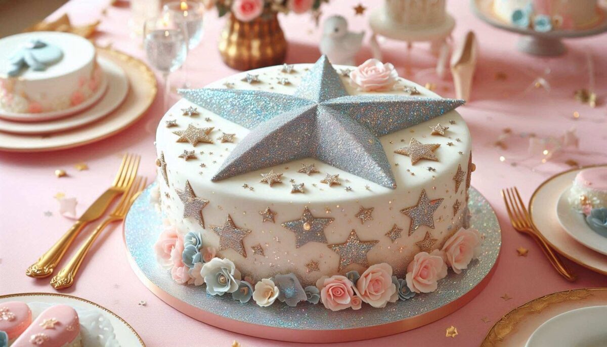 Adorable birthday cake with edible fondant stars