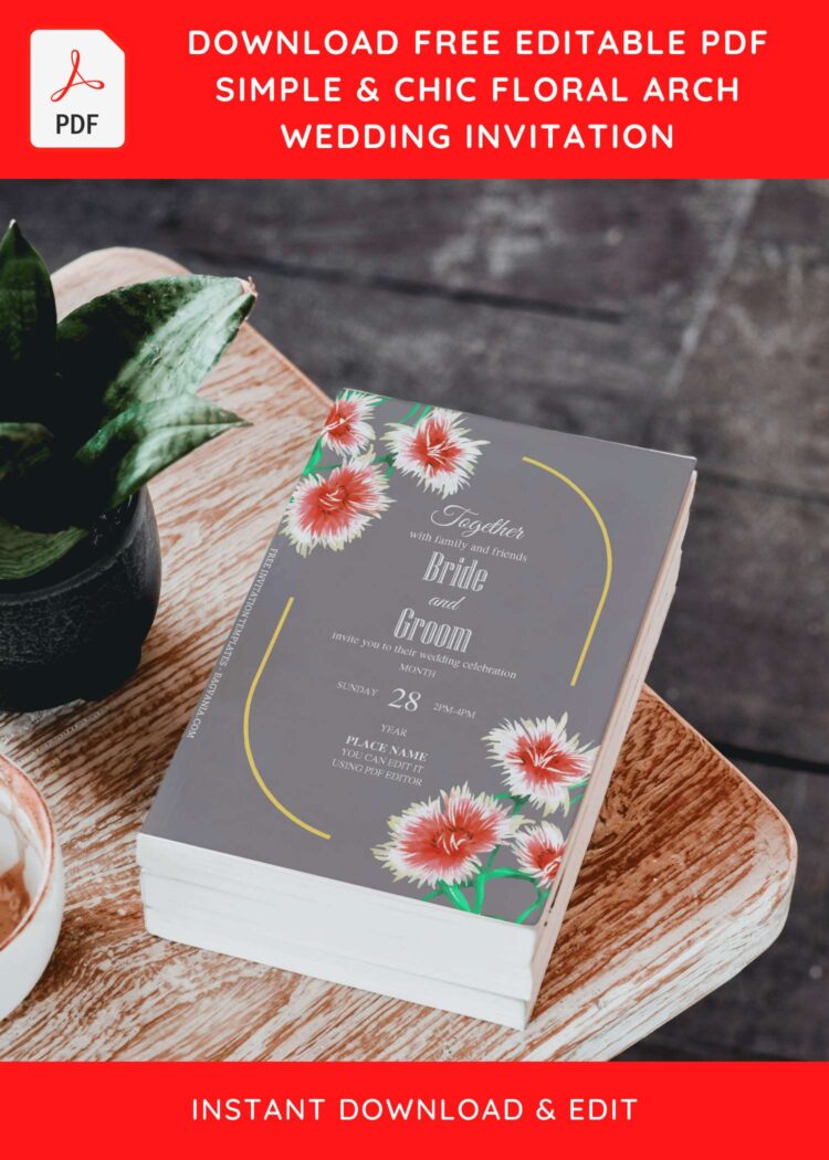 (Free Editable PDF) Simple & Chic Floral Arch Wedding Invitation ...