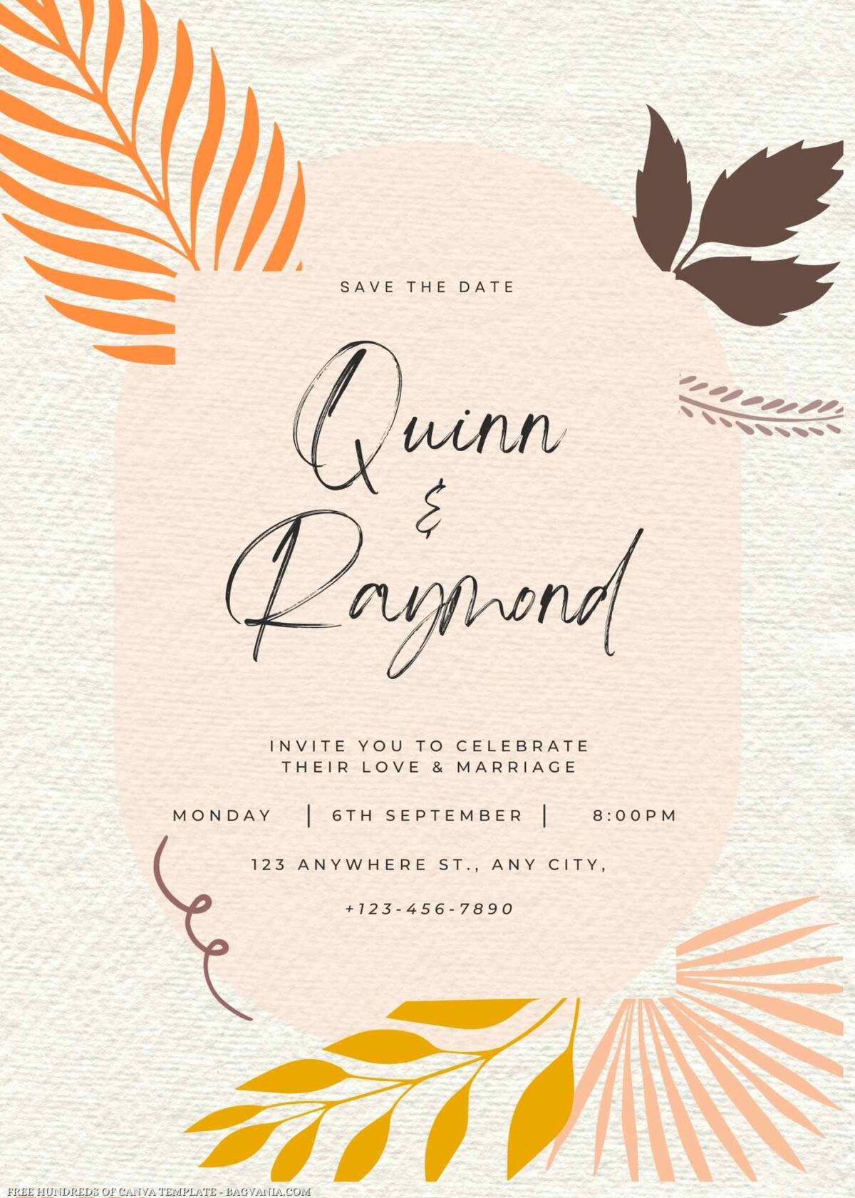 Free Editable Frame Foliage Tropical Boho Wedding Invitation