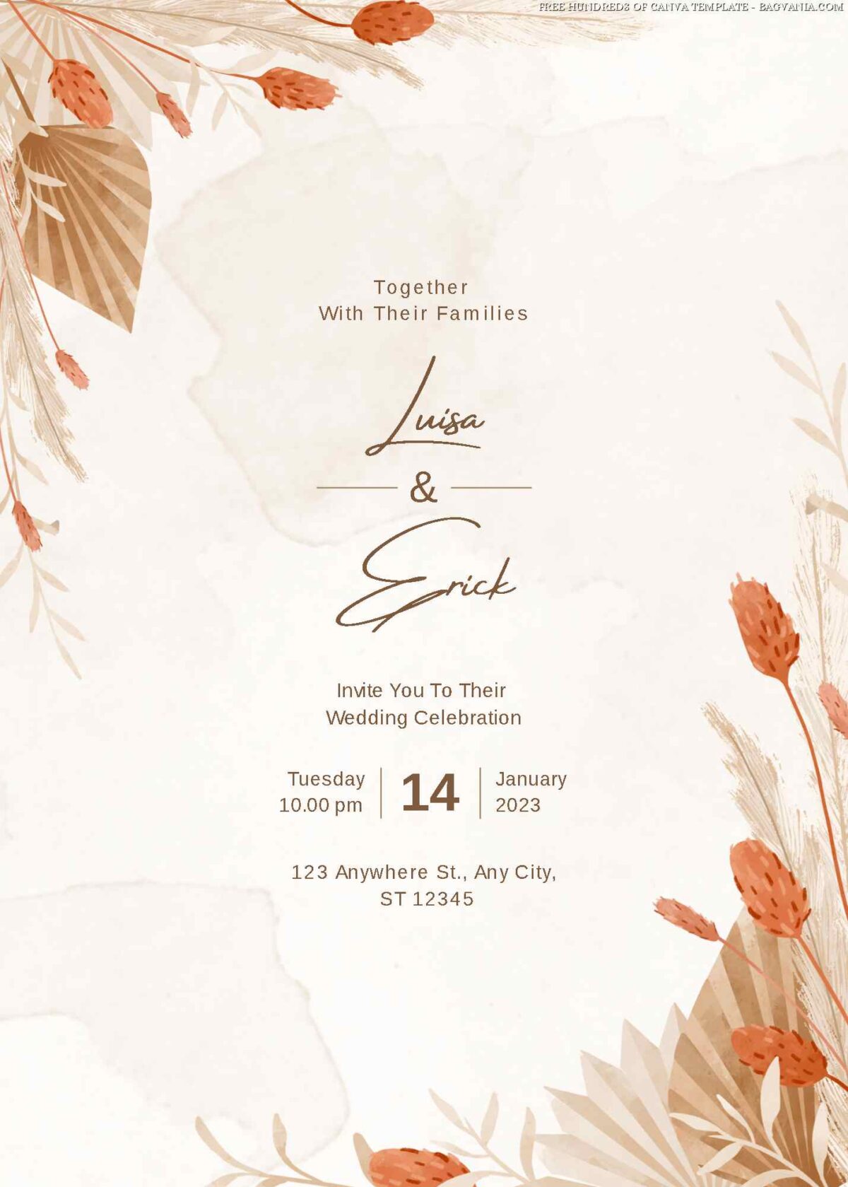 Free Editable Bouquet Leaves Frame Wedding Invitation