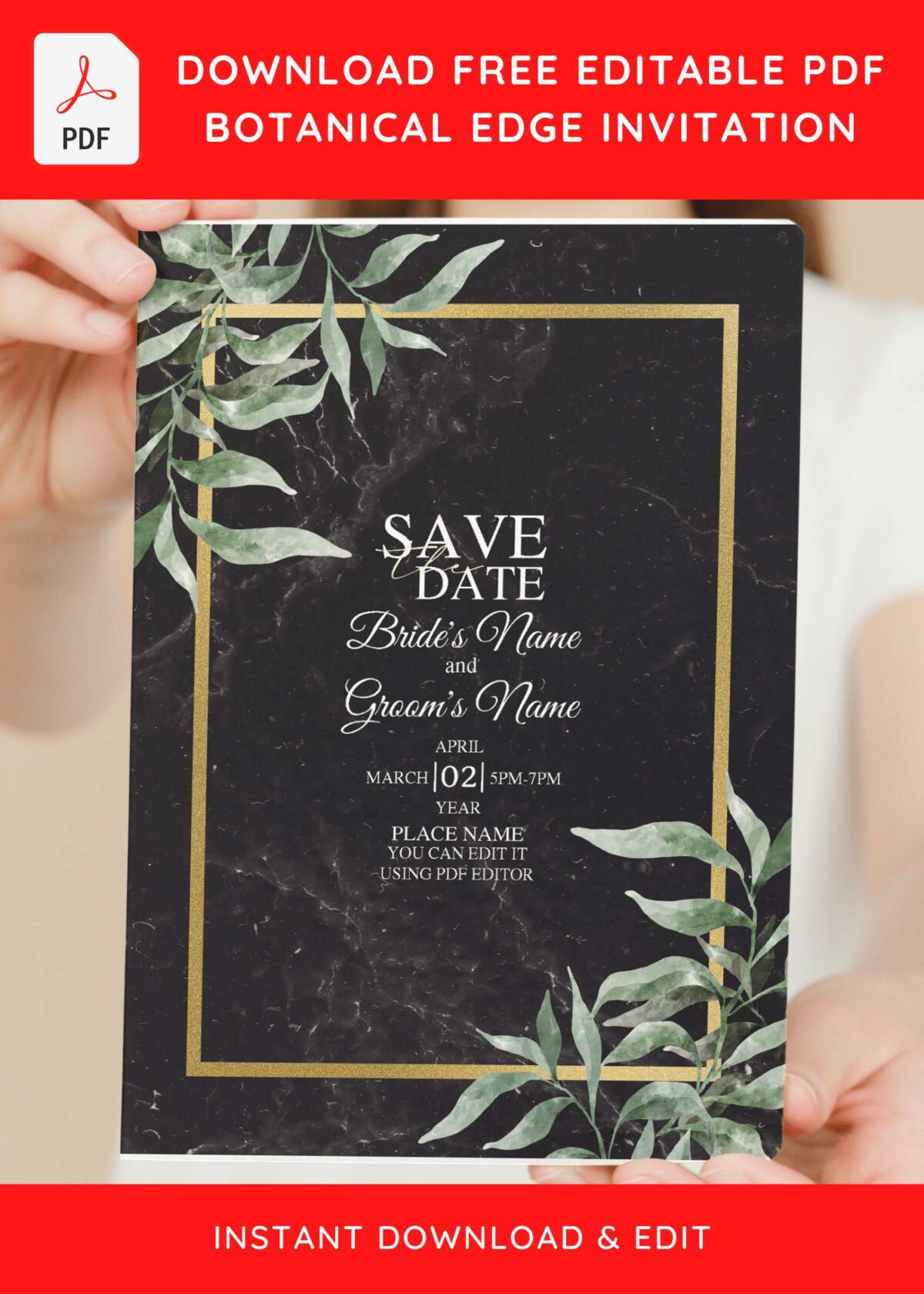 (Free Editable PDF) Whimsical Marble Greenery Wedding Invitation Templates  with dried foliage