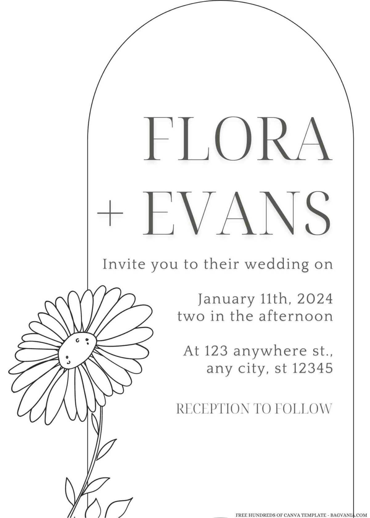 Free Editable Minimalist Flower Abstract Frame Line Wedding Invitation