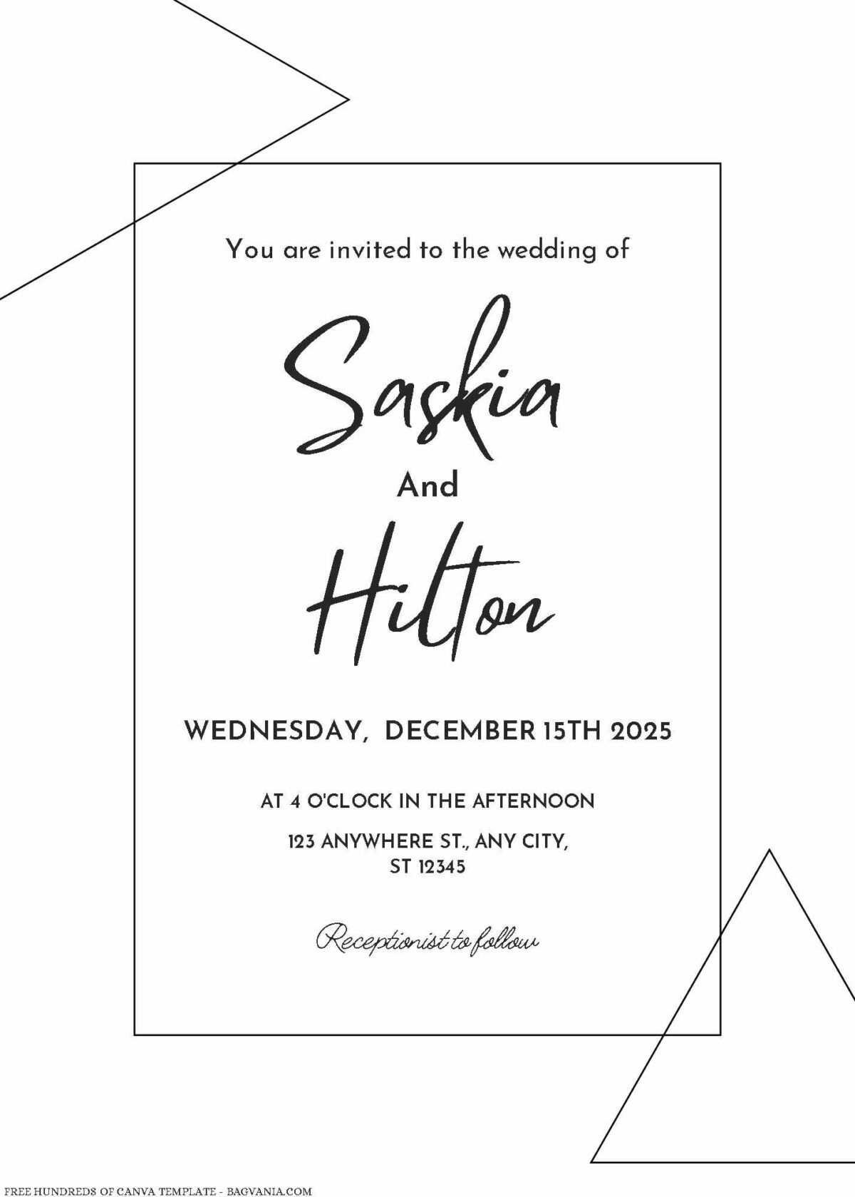 Free Editable Minimalist Triangle Line Wedding Invitation 