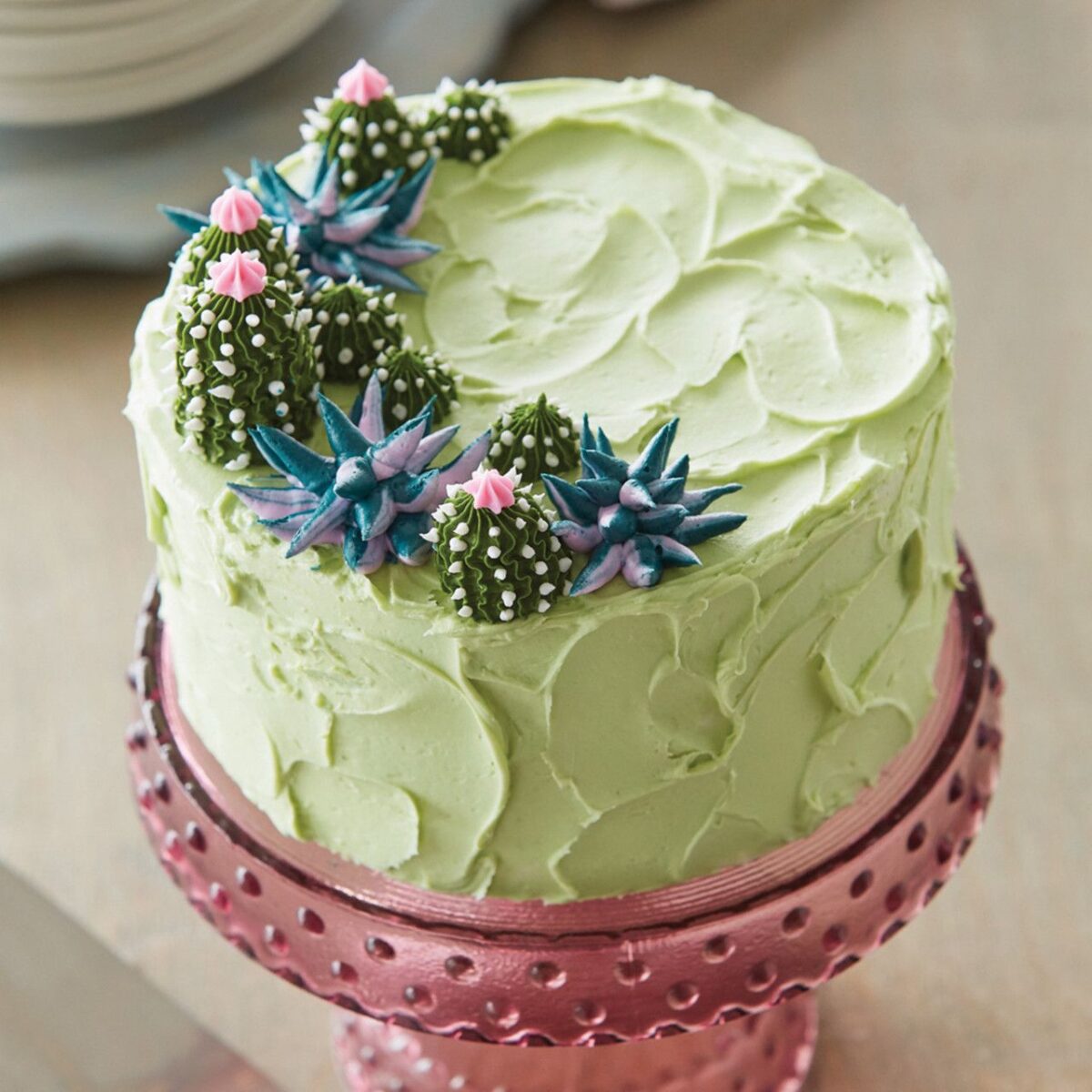 Green buttercream Cactus birthday cake