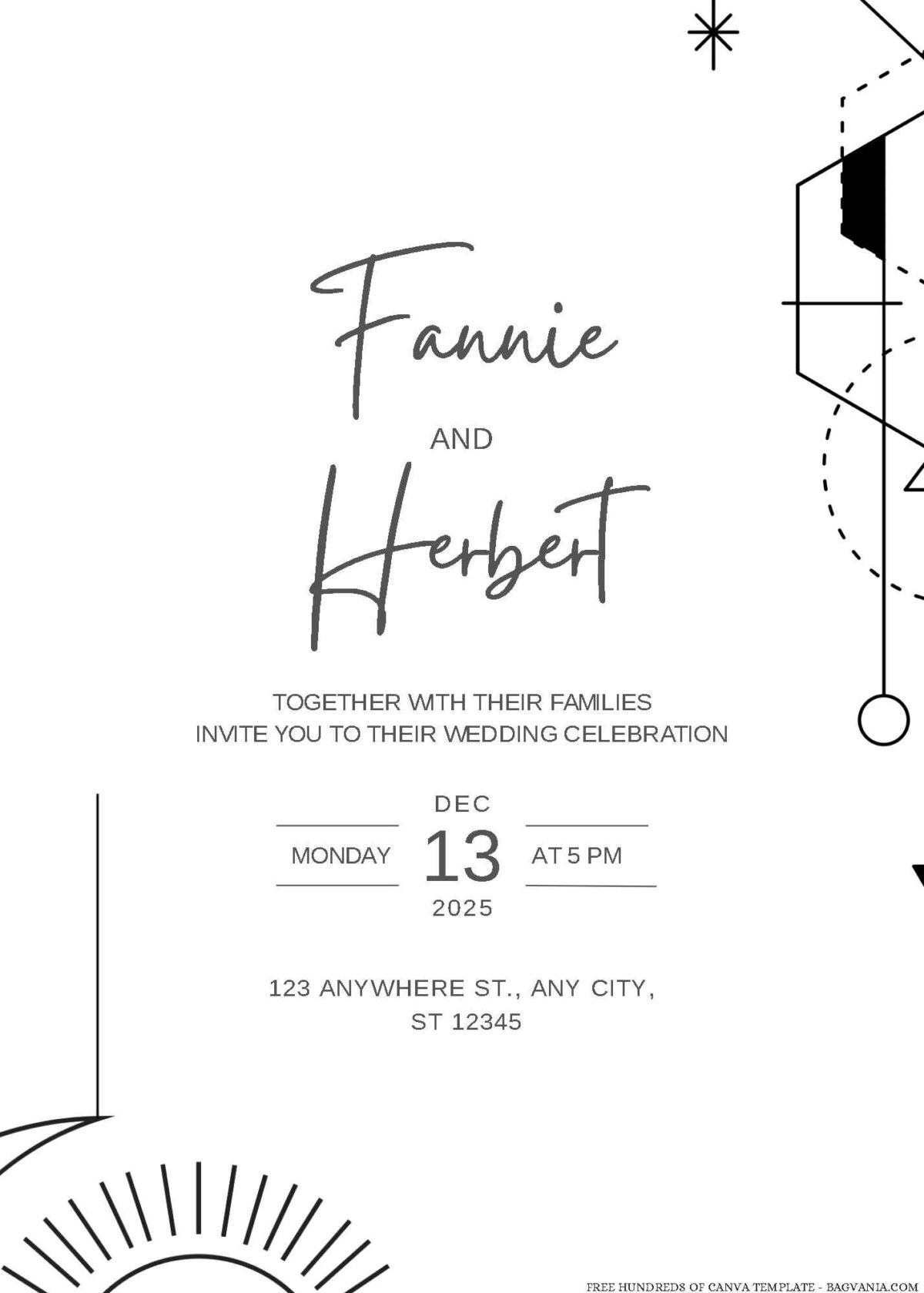 Free Editable Geometric Line Minimalist Wedding Invitation