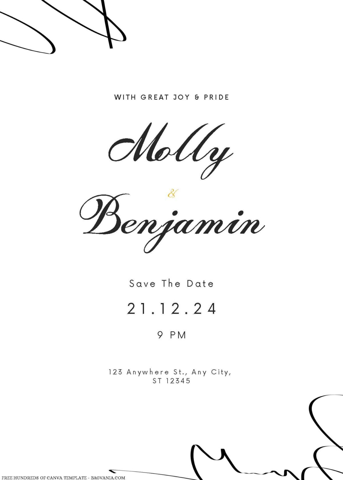 Free Editable Signature Abstract Black White Wedding Invitation