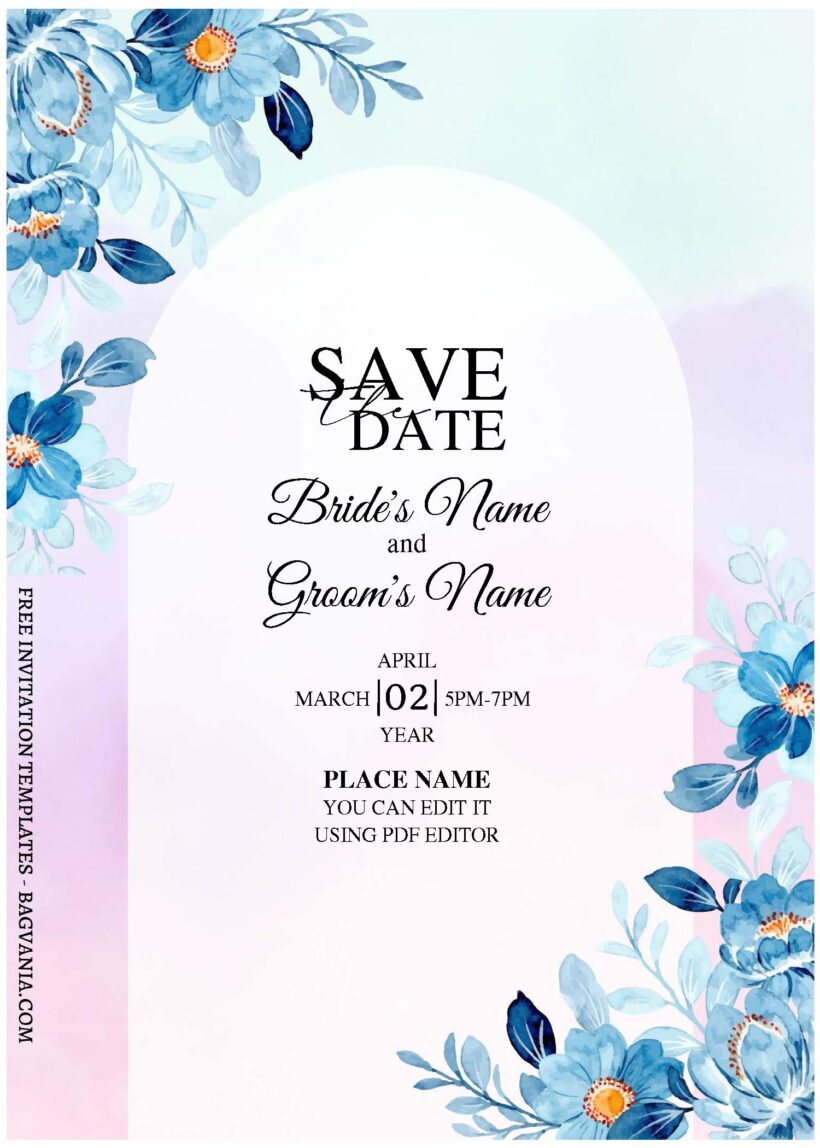 (Free Editable PDF) Magical Blue Flower Wedding Invitation Templates ...