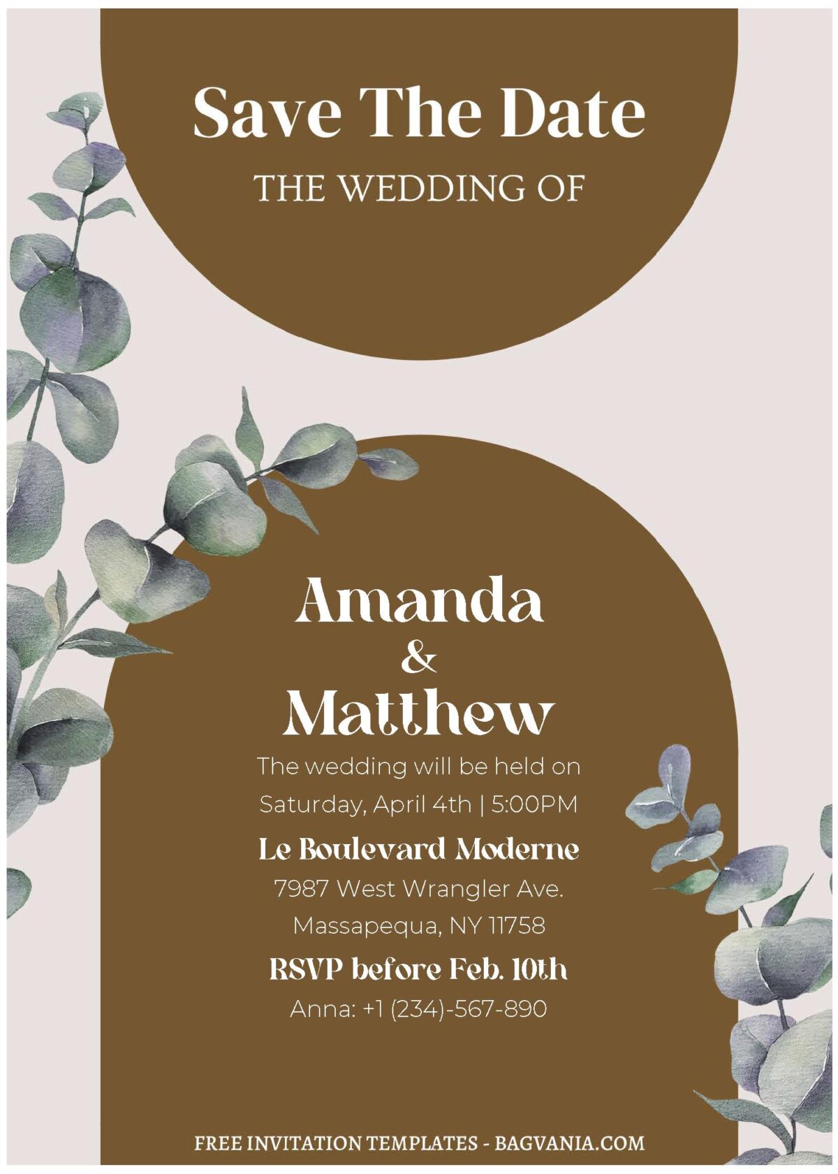 (Free Editable PDF) Modern Botanical Greenery Wedding Invitation Templates with watercolor eucalyptus
