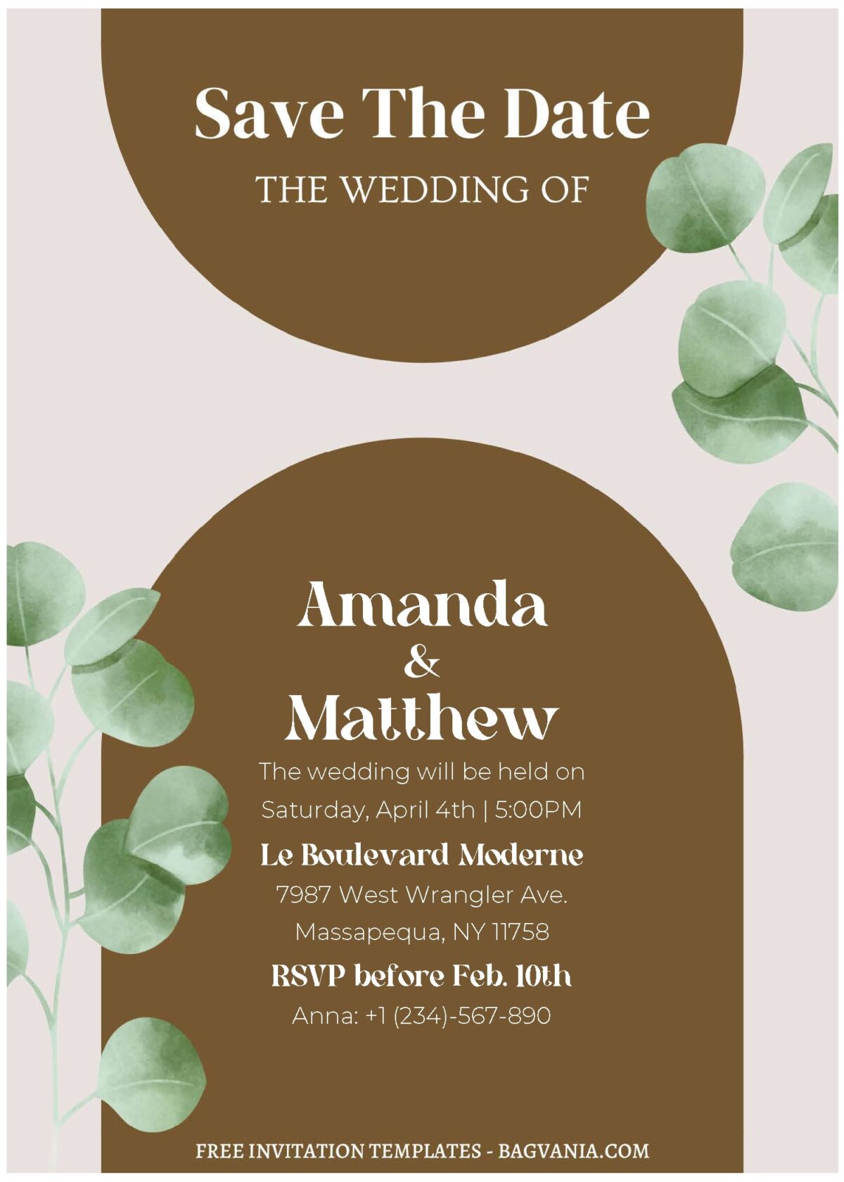 (Free Editable PDF) Modern Botanical Greenery Wedding Invitation Templates with silver dollar eucalyptus