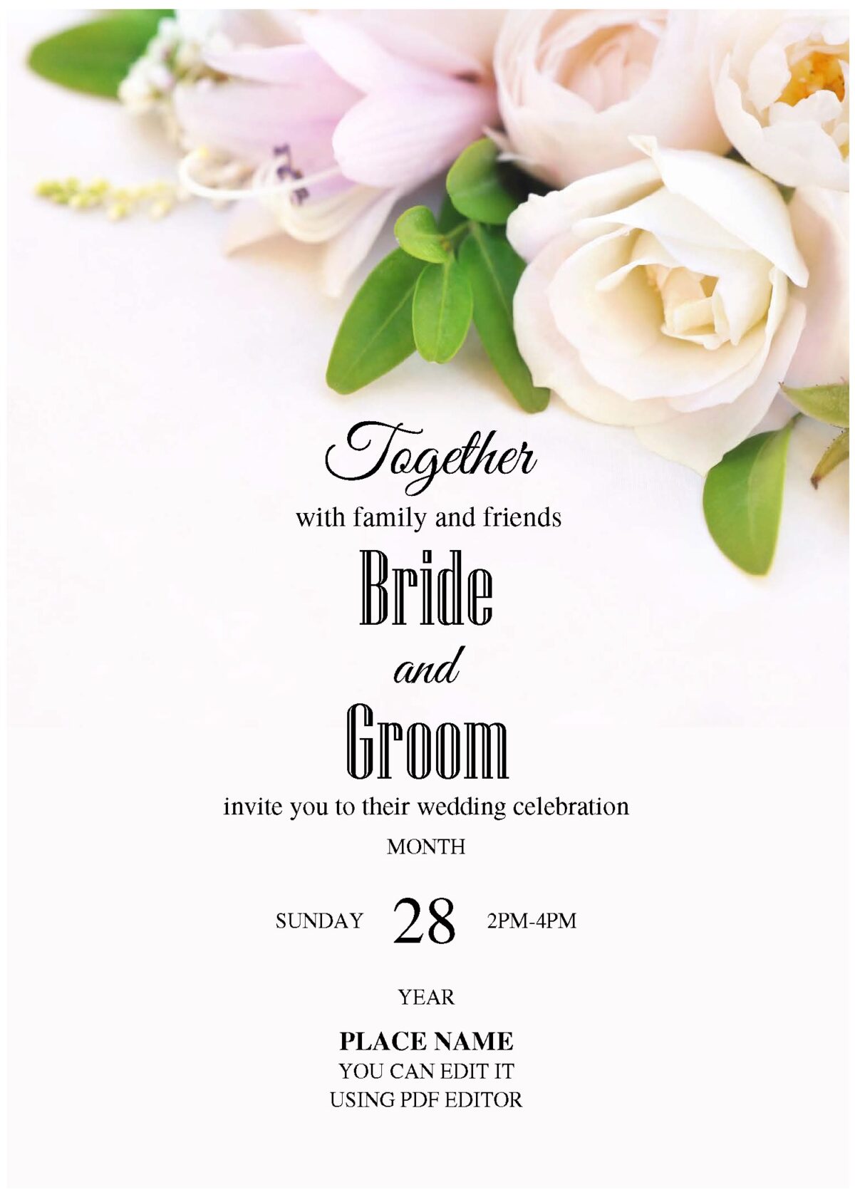 (Free Editable PDF) Pristine White Rose Wedding Invitation Templates with white background