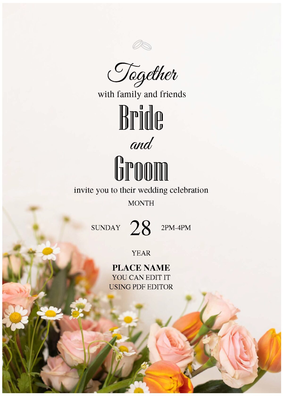 (Free Editable PDF) Pristine White Rose Wedding Invitation Templates with white daisy