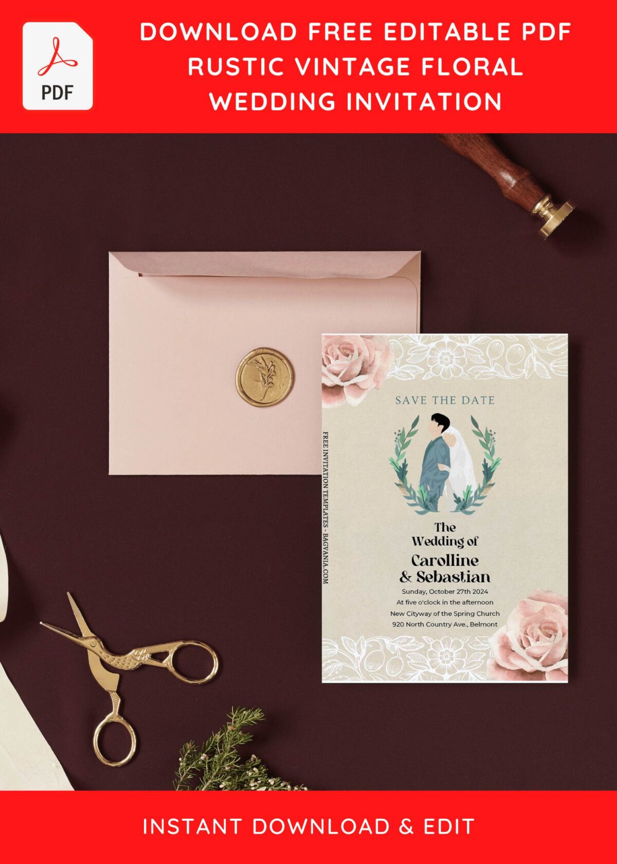 (Free Editable PDF) Lovely Creative Rustic Wedding Invitation Templates with rustic background