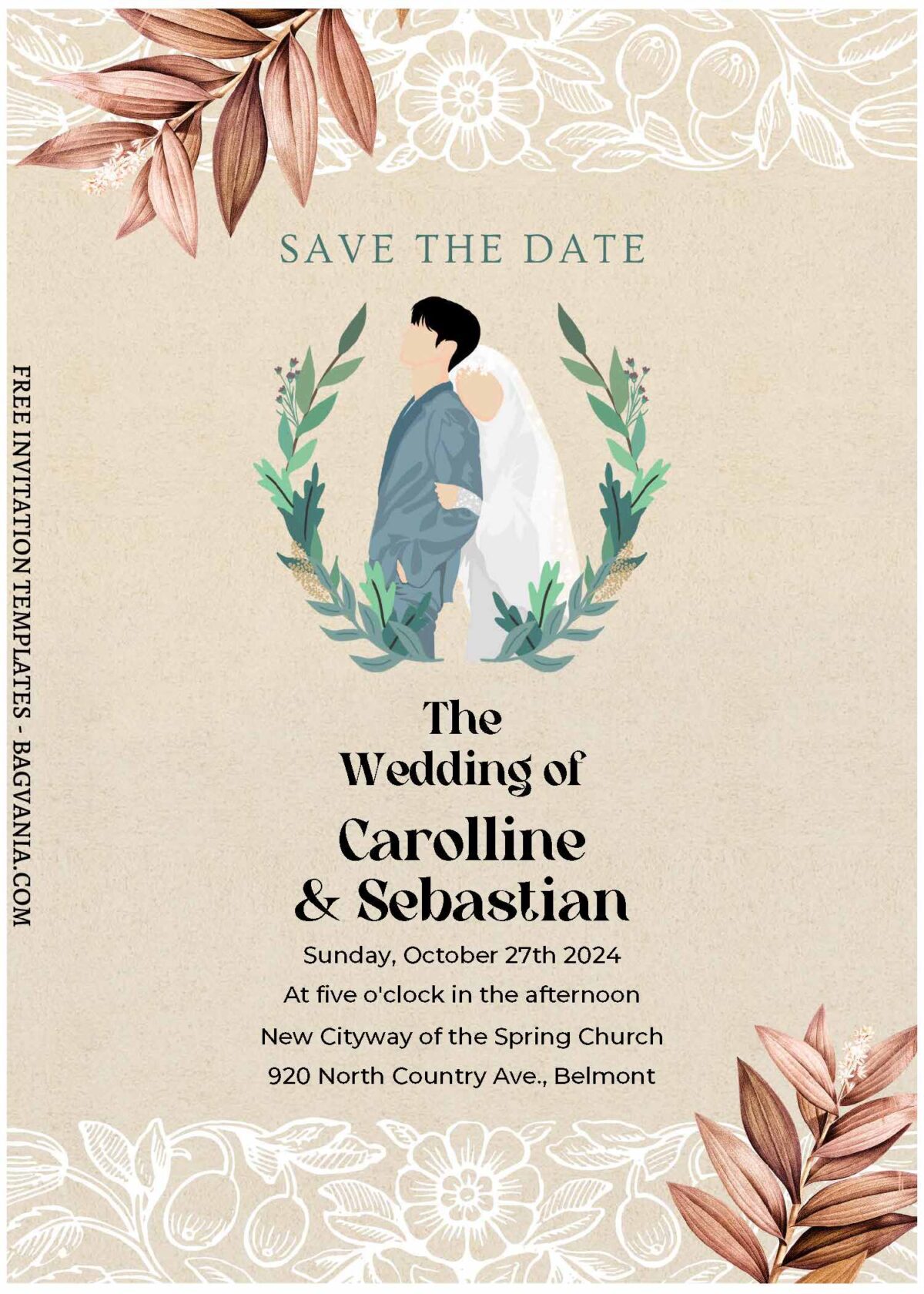 (Free Editable PDF) Lovely Creative Rustic Wedding Invitation Templates with eucalyptus leaves