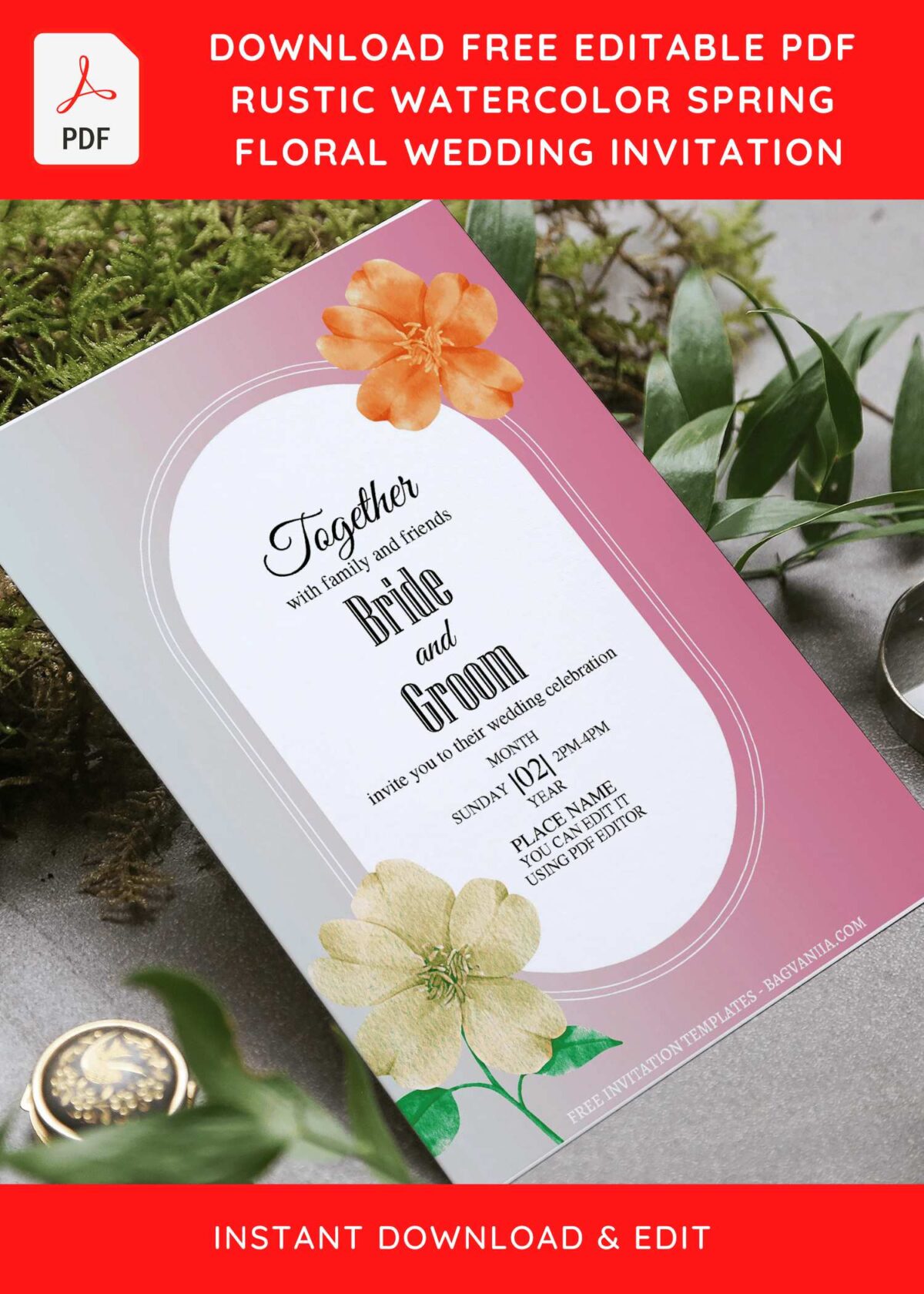 (Free Editable PDF) Minimalist Watercolor Floral Wedding Invitation Templates with aesthetic design ideas