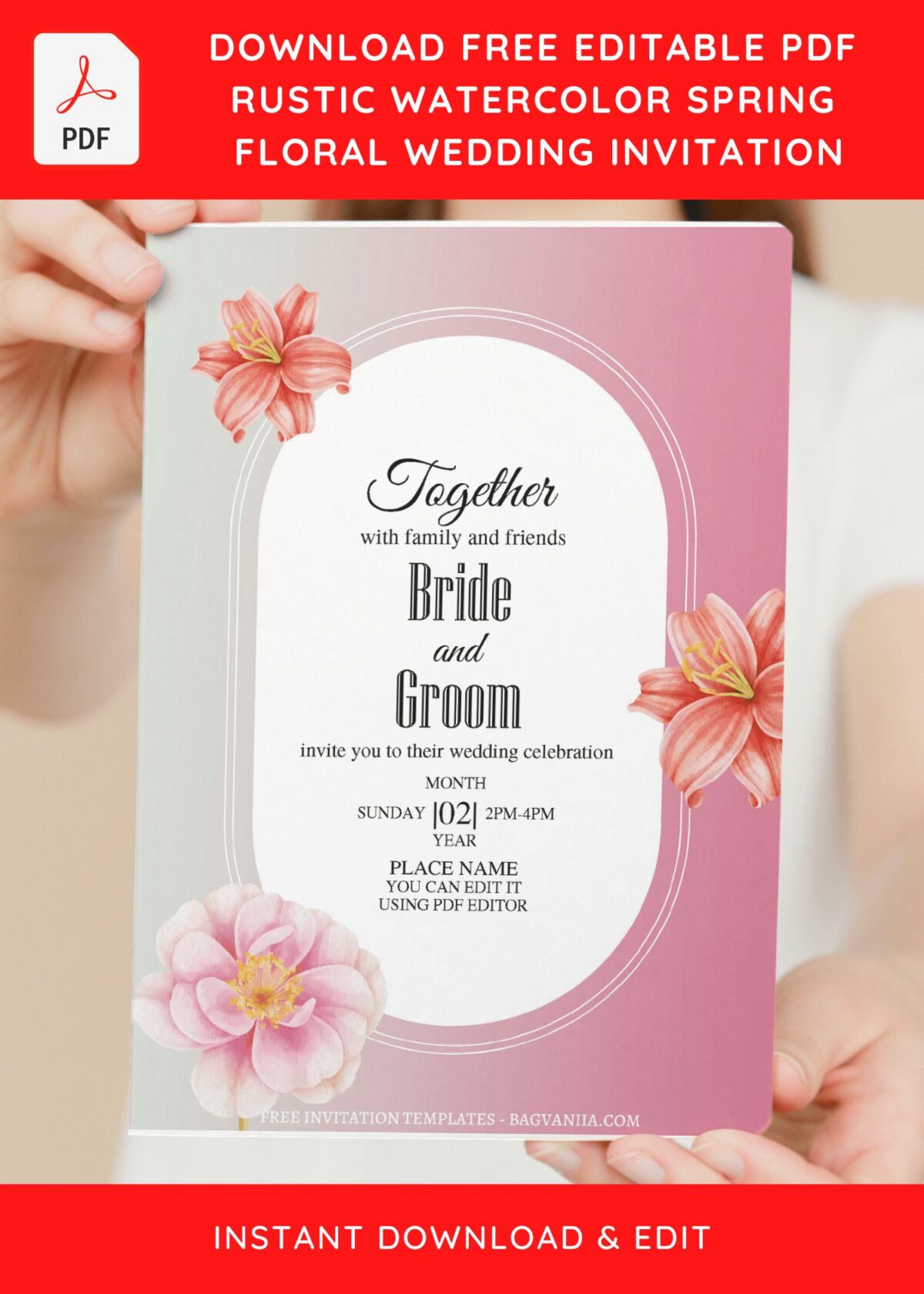 (Free Editable PDF) Minimalist Watercolor Floral Wedding Invitation Templates with beautiful watercolor flower decorations