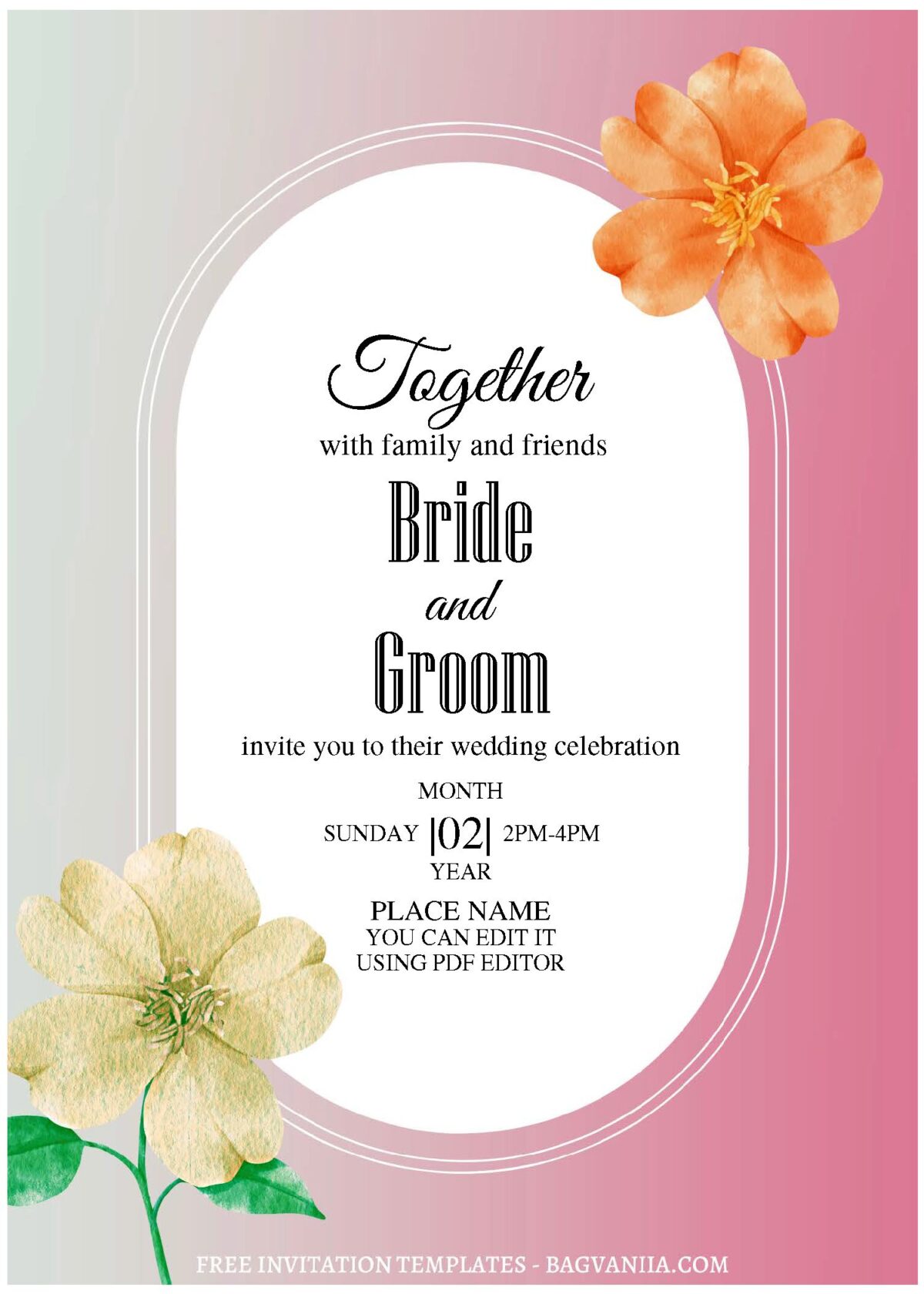 (Free Editable PDF) Minimalist Watercolor Floral Wedding Invitation Templates with elegant typefaces