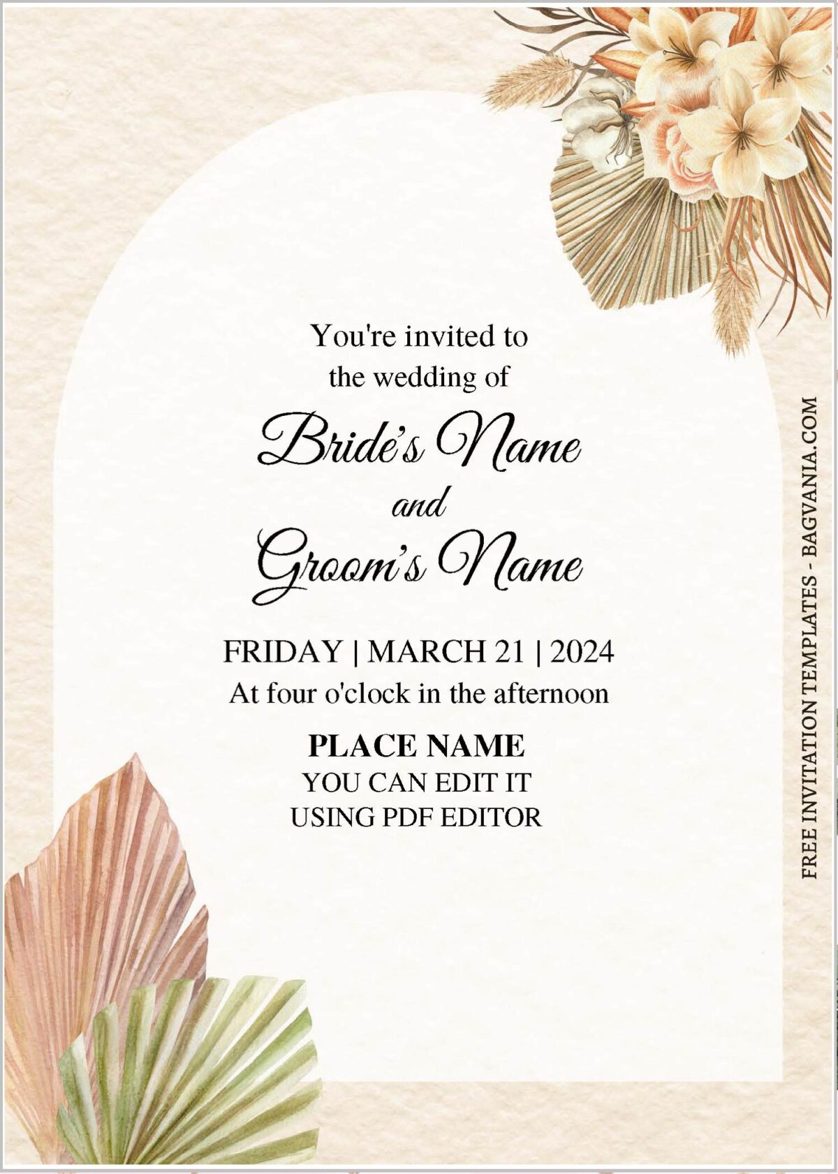 (Free Editable PDF) Vintage Rustic Greenery Wedding Invitation Templates with dried foliage