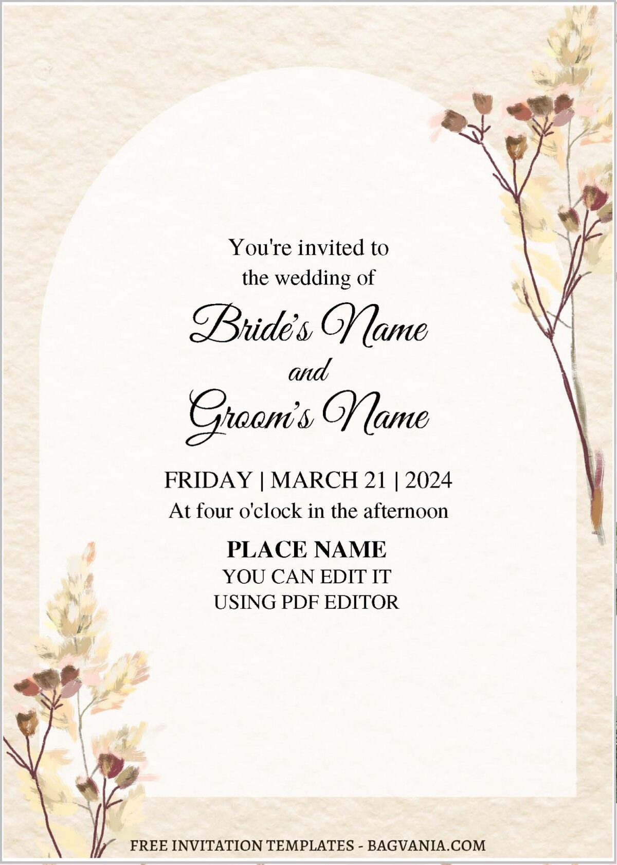 (Free Editable PDF) Vintage Rustic Greenery Wedding Invitation Templates with beige background