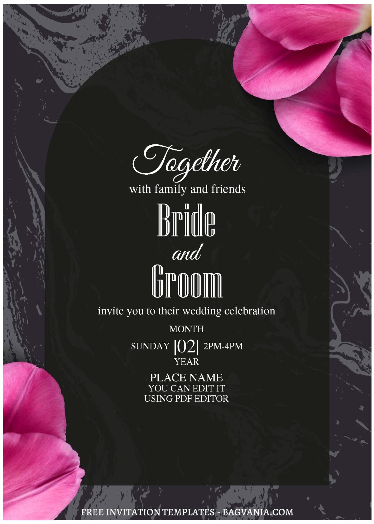 (Free Editable PDF) Luxury Black Marble Floral Wedding Invitation Templates with stunning black marble background