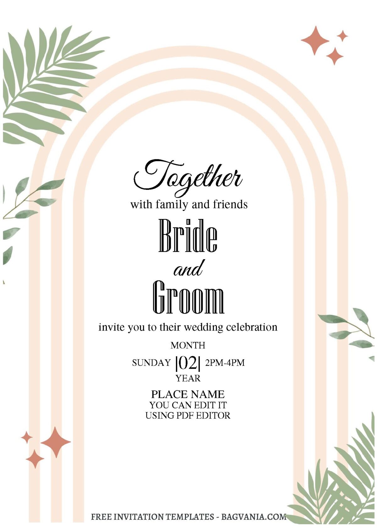(Free Editable PDF) Boho Chic Wedding Invitation Templates with wooden arch text frame
