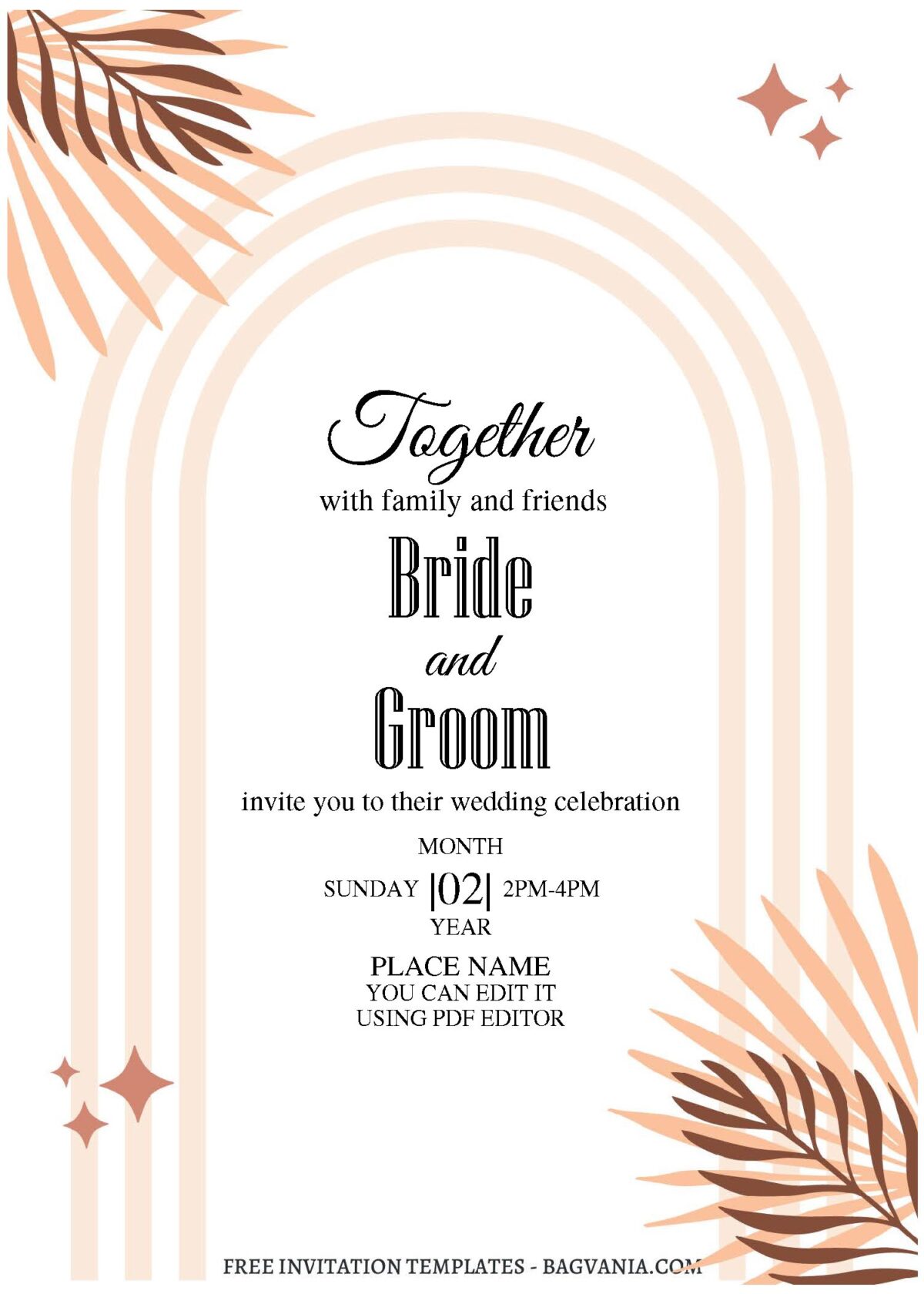 (Free Editable PDF) Boho Chic Wedding Invitation Templates with arch frame