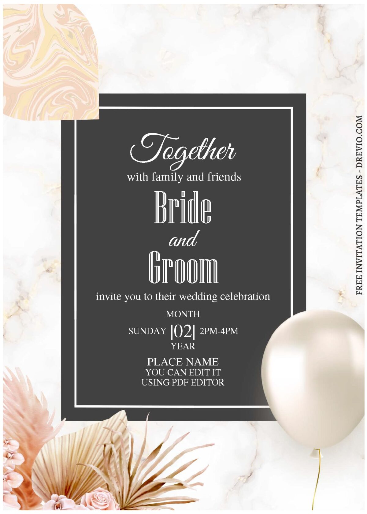 (Free Editable PDF) Fancy Rustic Pampas Wedding Invitation Templates  with elegant typefaces
