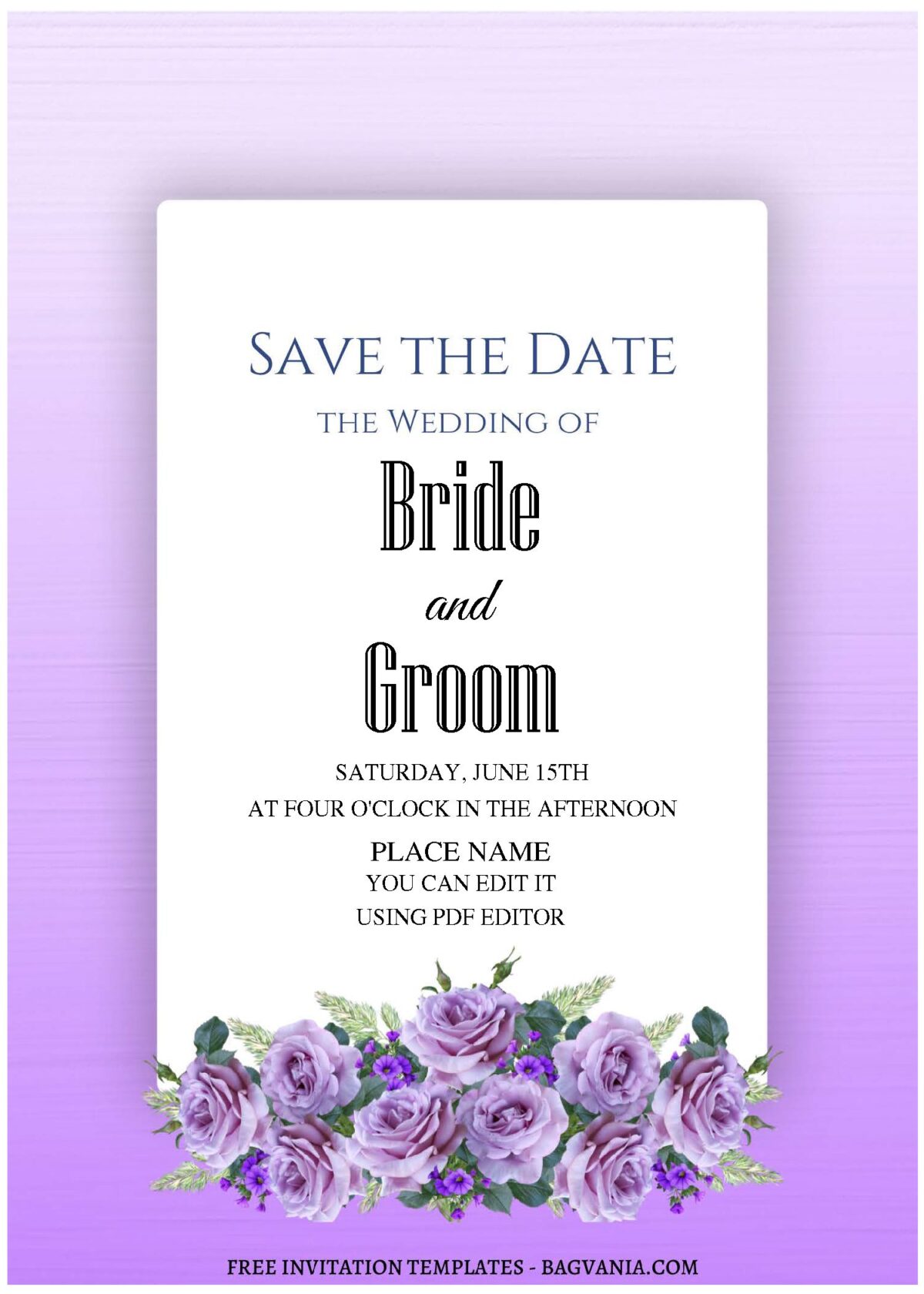 (Free Editable PDF) Dreamy Purple Flowers Wedding Invitation Templates with purple rose