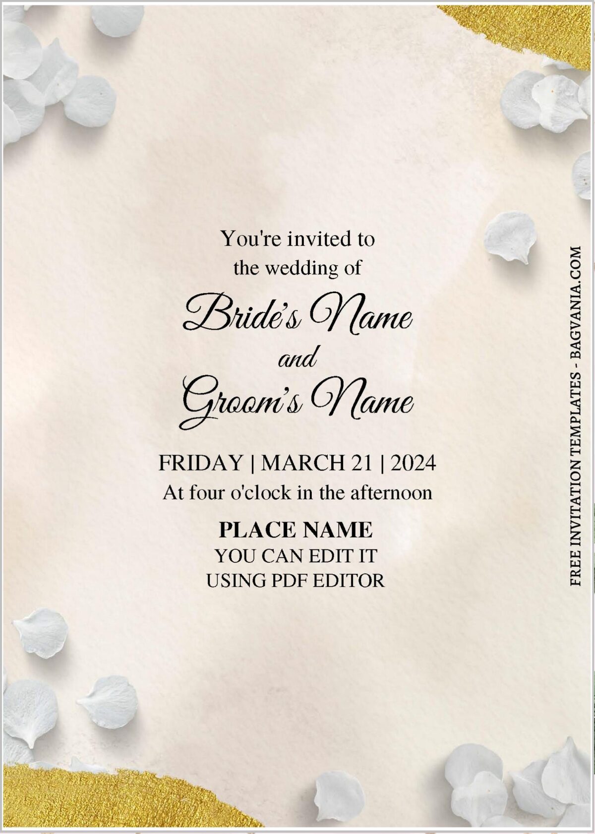 (Free Editable PDF) Stunning Botanical Gold Wedding Invitation Templates  with editable text
