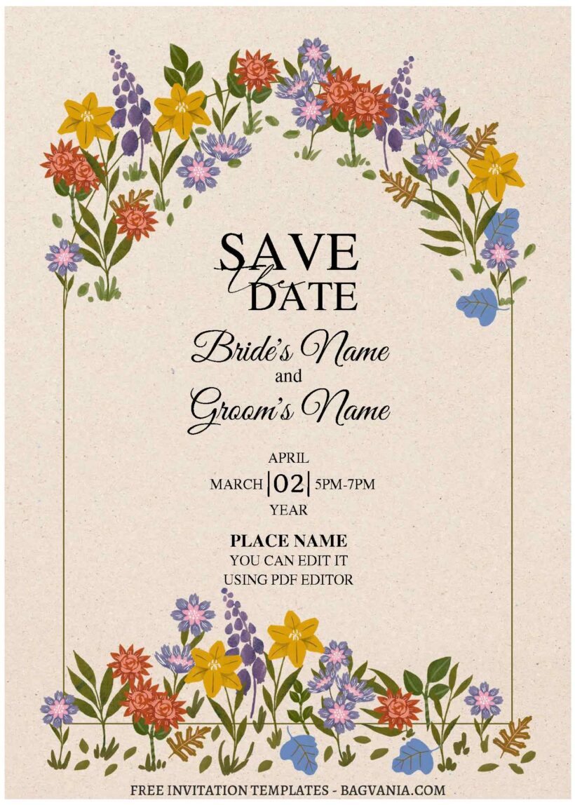 Free Editable Pdf Colorful Floral Arch Frame Wedding Invitation