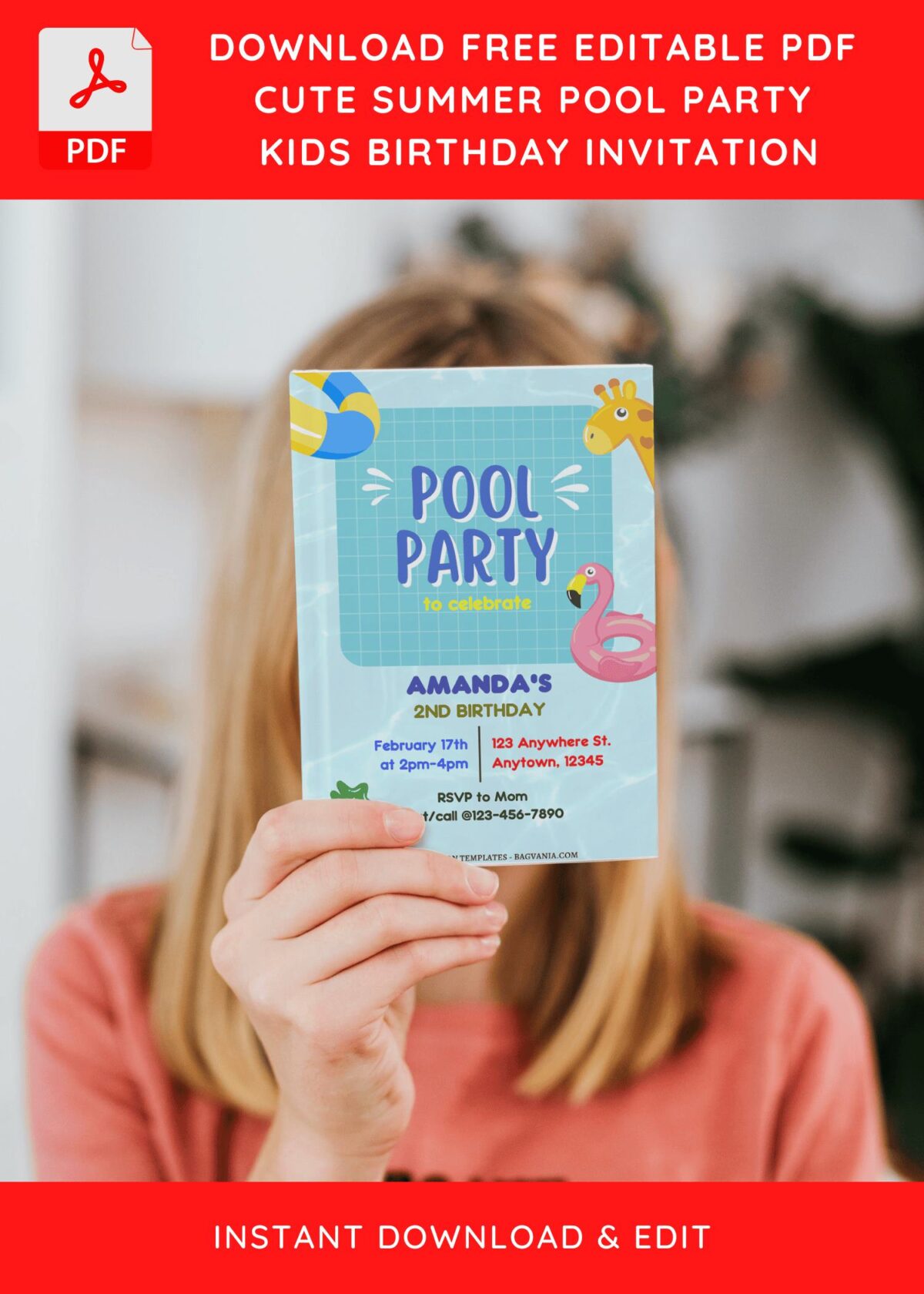 (Free Editable PDF) Adorable Cartoon Pool Kids Birthday Invitation Templates J