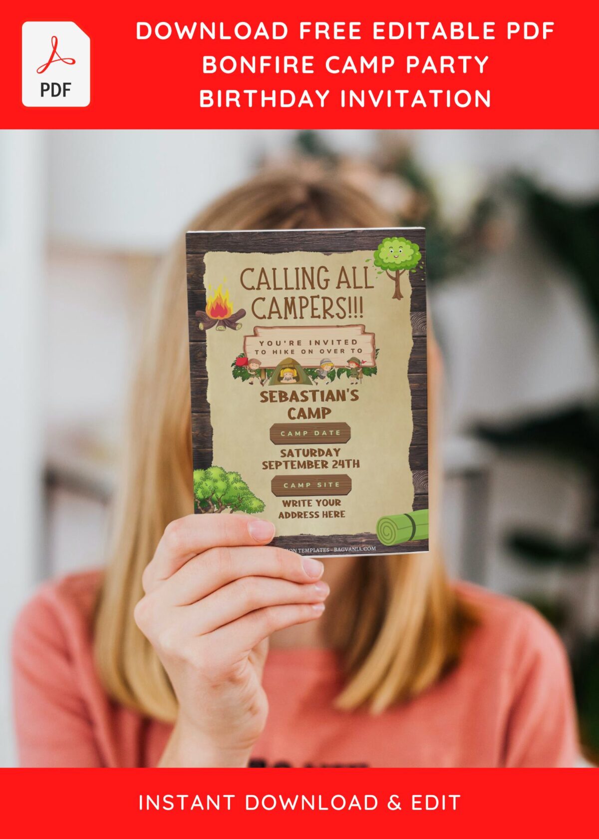 (Free Editable PDF) Camping Kids Birthday Invitation Templates with catchy wording