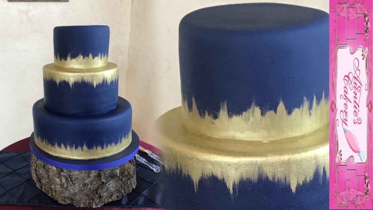 Dark Blue Cake with Gold Accents