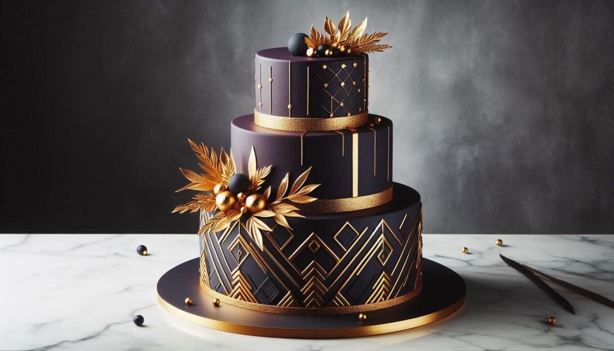 3 tiered gold geometric cake