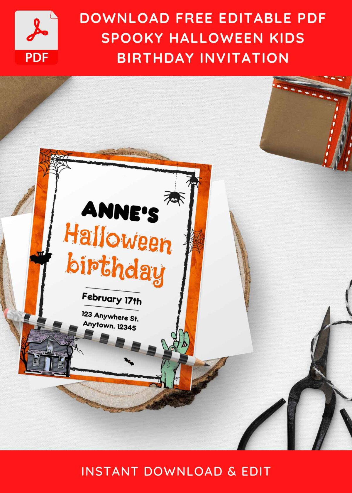 (Free Editable PDF) Spooky Halloween Kids Birthday Invitation Templates H