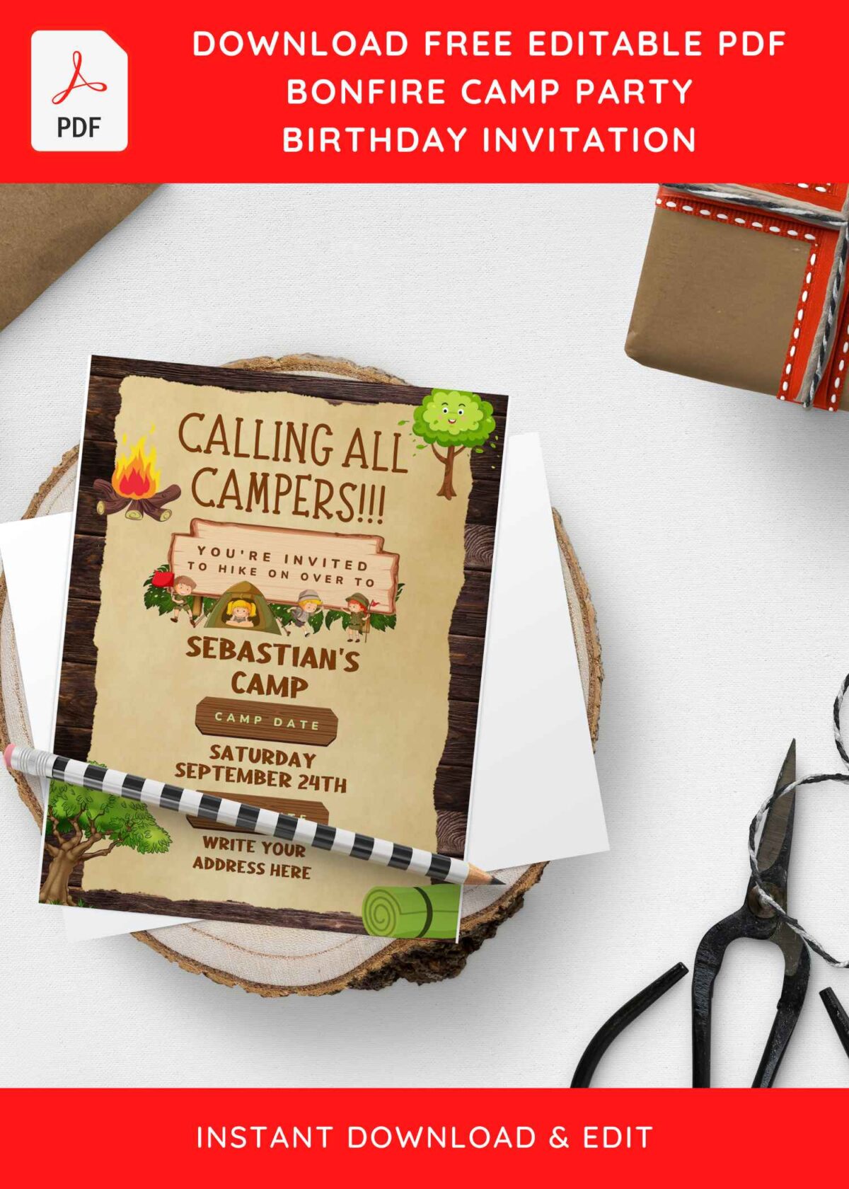 (Free Editable PDF) Camping Kids Birthday Invitation Templates with adorable children
