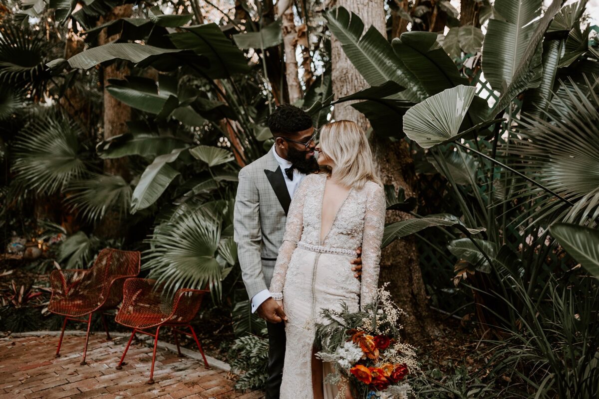 Beautiful wedding couple in Tropical wedding photoshoot