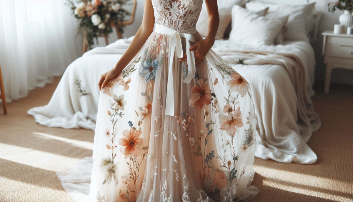 Tropical floral inspired wedding dress