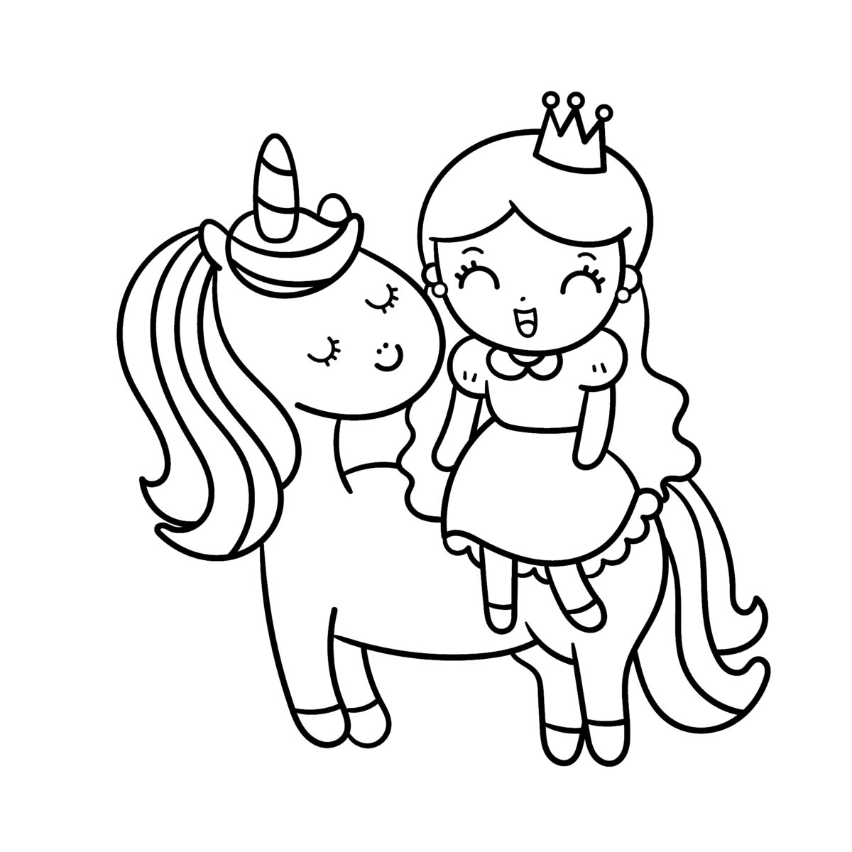 Unicorn and Princess Coloring Pages Templates