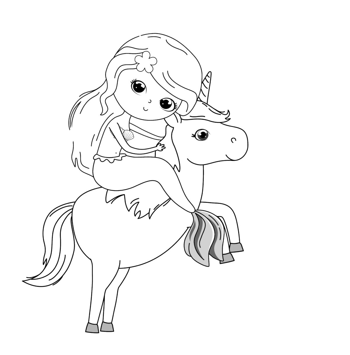 Unicorn and Mermaid Princess Coloring Pages Templates