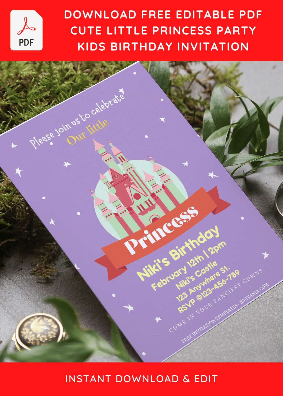 (Free Editable PDF) Little Princess Castle Birthday Invitation Templates F