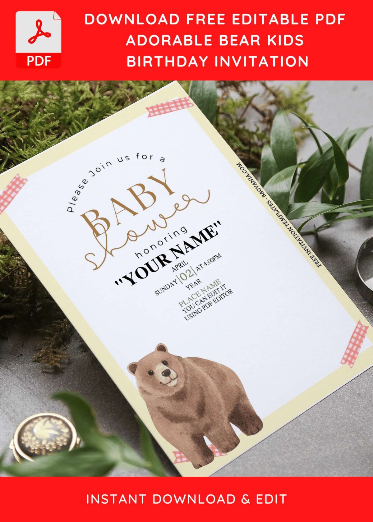 (Free Editable PDF) Watercolor Bear Picnic Birthday Invitation Templates E
