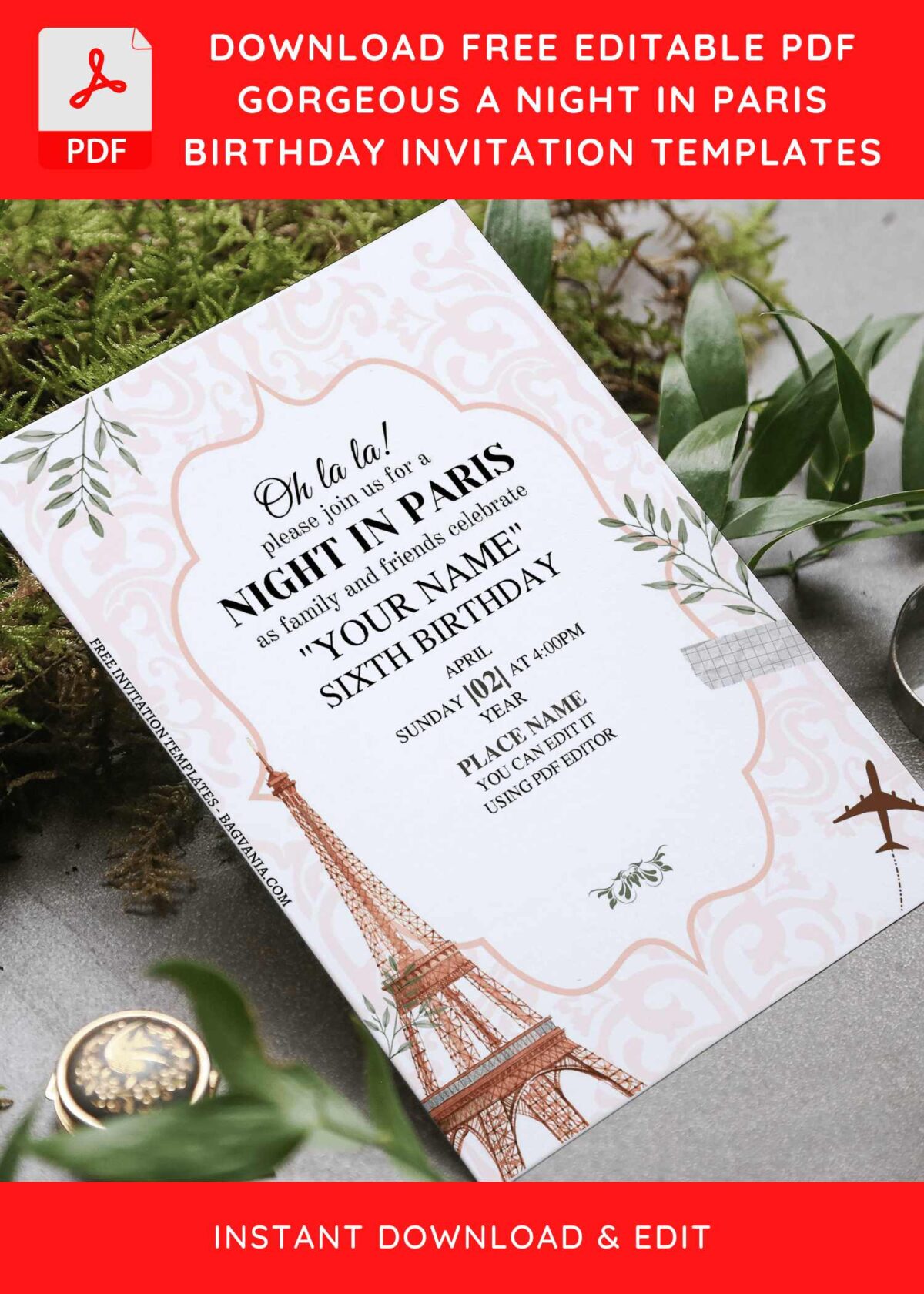 (Free Editable PDF) Vintage Paris Birthday Party Invitation Templates F