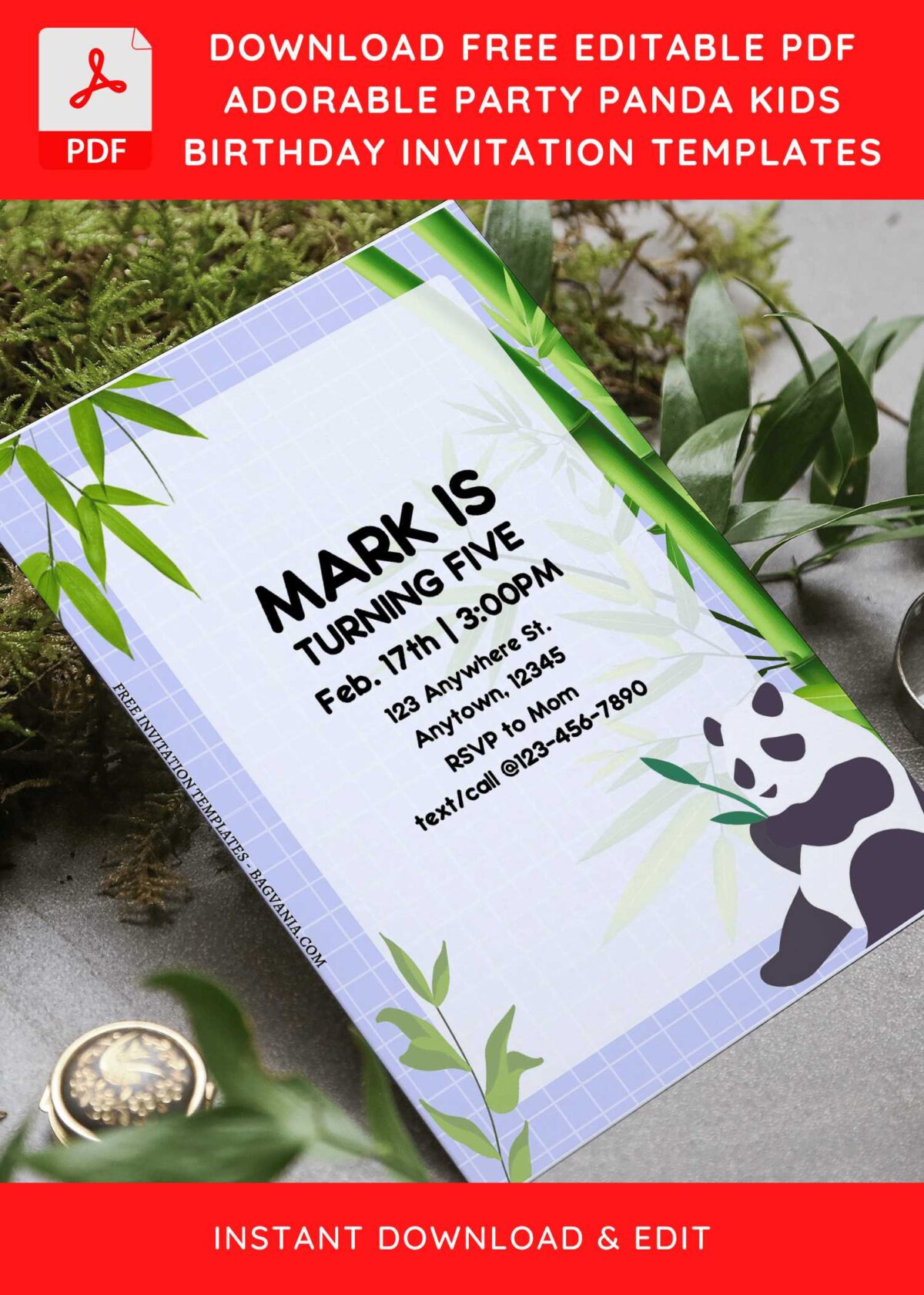 (Free Editable PDF) Playful Baby Panda Birthday Invitation Templates F