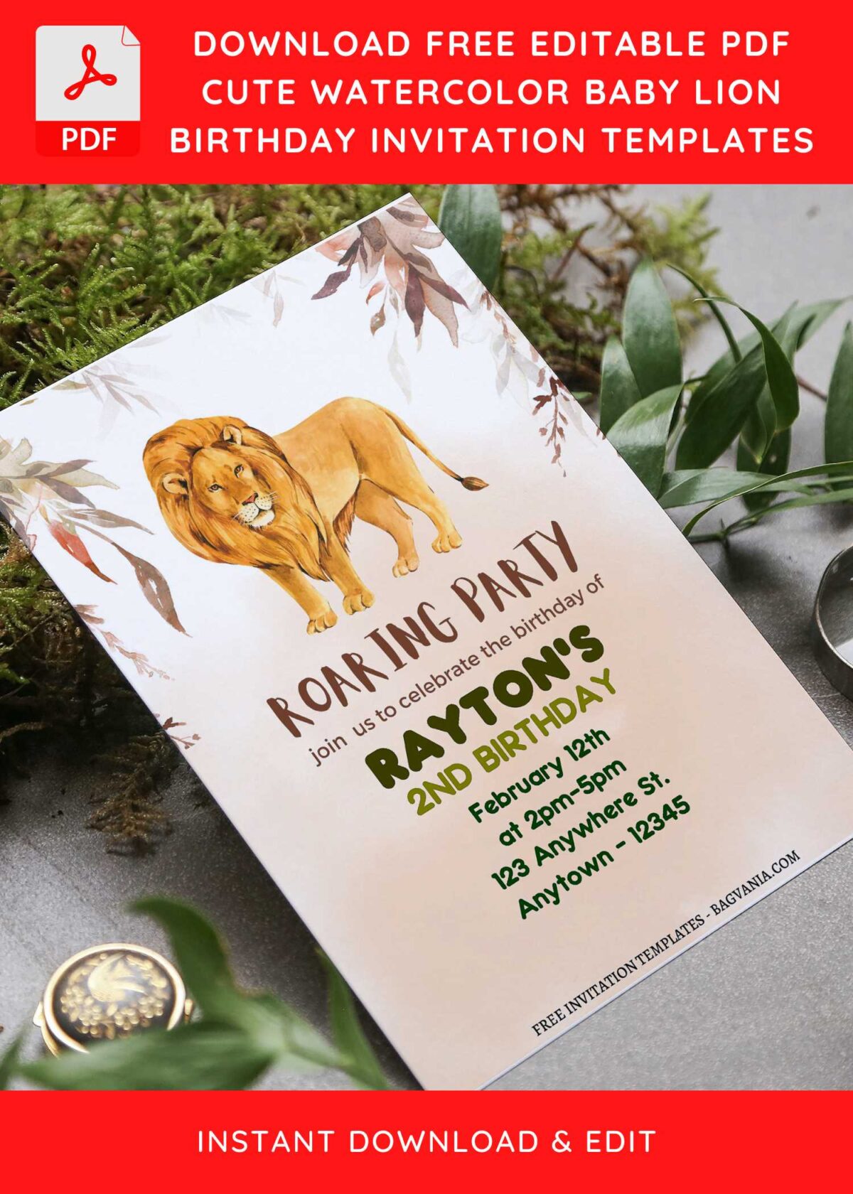 (Free Editable PDF) Adorable Jungle Roaring Birthday Party Invitation Templates F