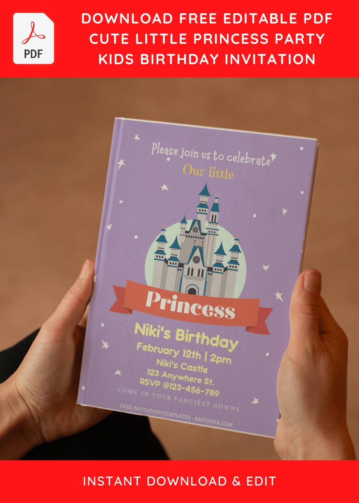 (Free Editable PDF) Little Princess Castle Birthday Invitation Templates E